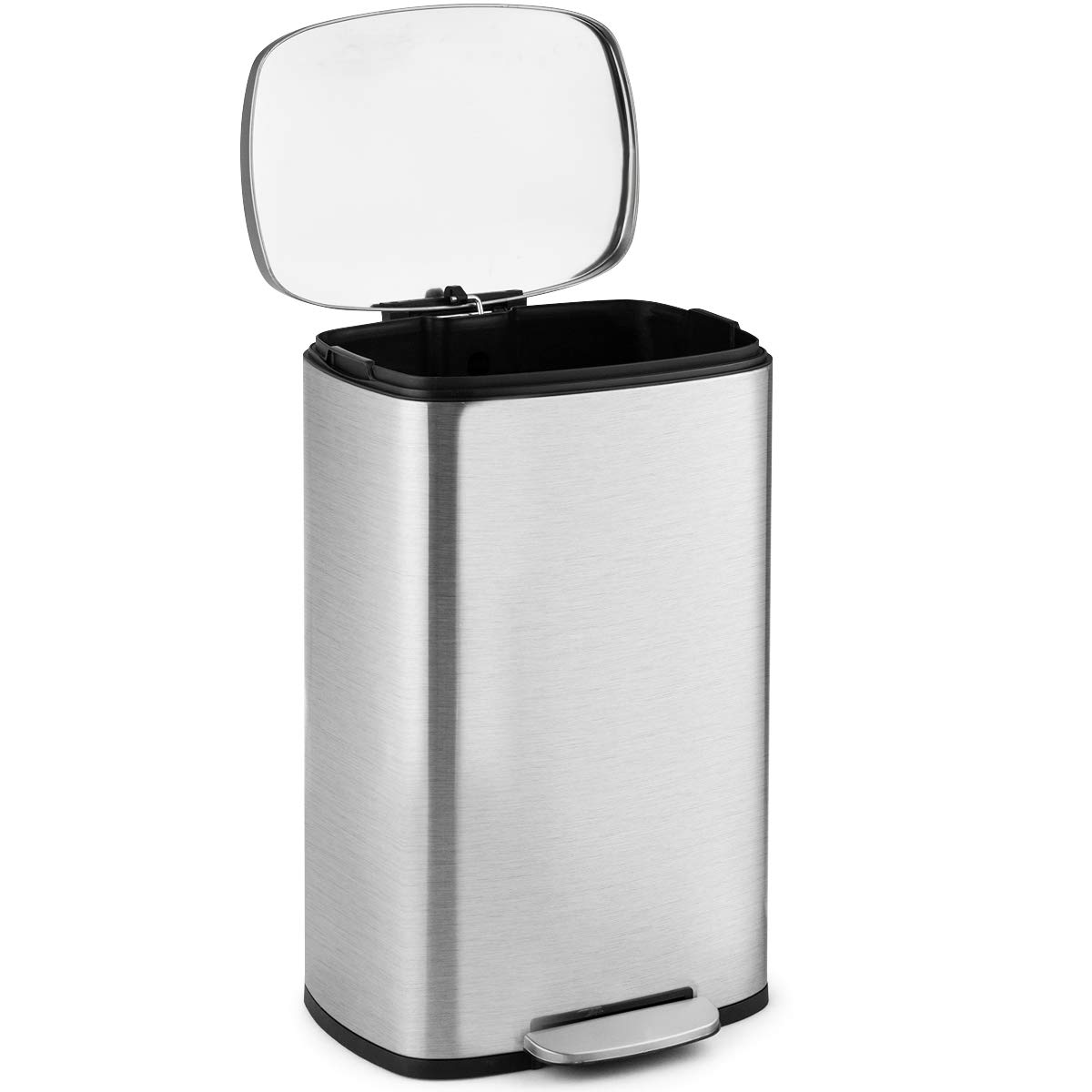 Stainless Steel Step Trash Can with Freshener System - Airtight Rectangular Garbage Bin for Kitchen, Office, Home - Includes Plastic Inner Buckets & Hinged Lids - Perfect for Odor Control and Waste Management in Small Spaces (Silver)