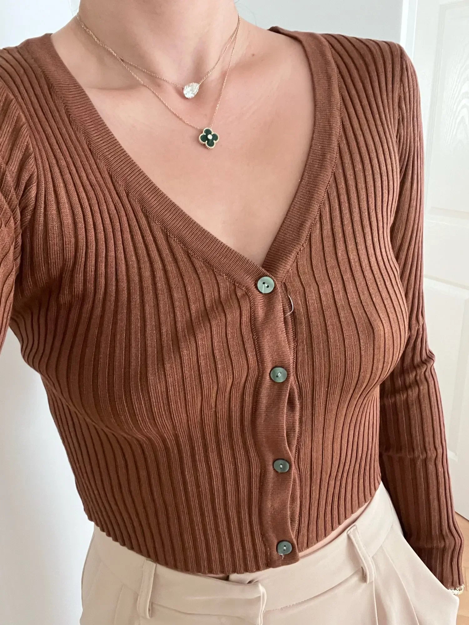 Patchwork Long Sleeve Button-Up Knit Sweater for Women - Cozy Fall & Winter Fashion - Perfect for Casual Outings and Office Wear