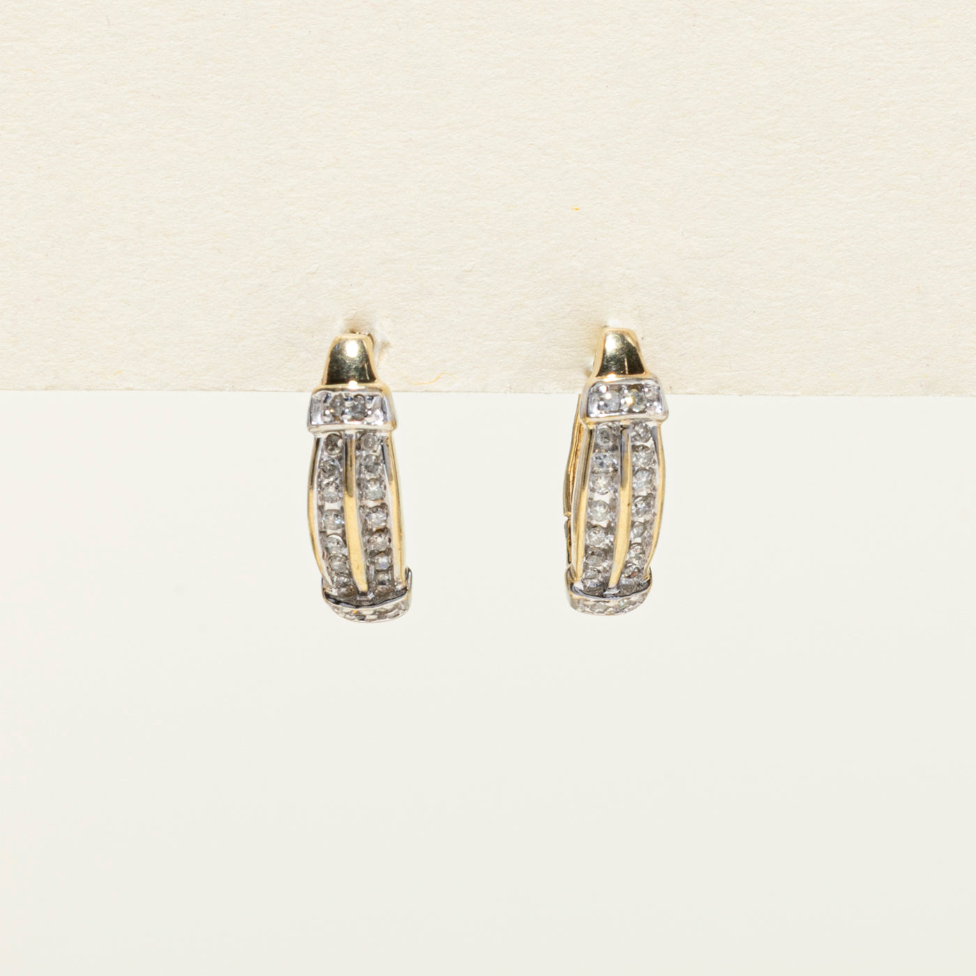 0.18ctw Two Row Diamond Huggie Earrings for Women - Dainty Gold Hoop Earrings for Everyday Wear & Special Occasions