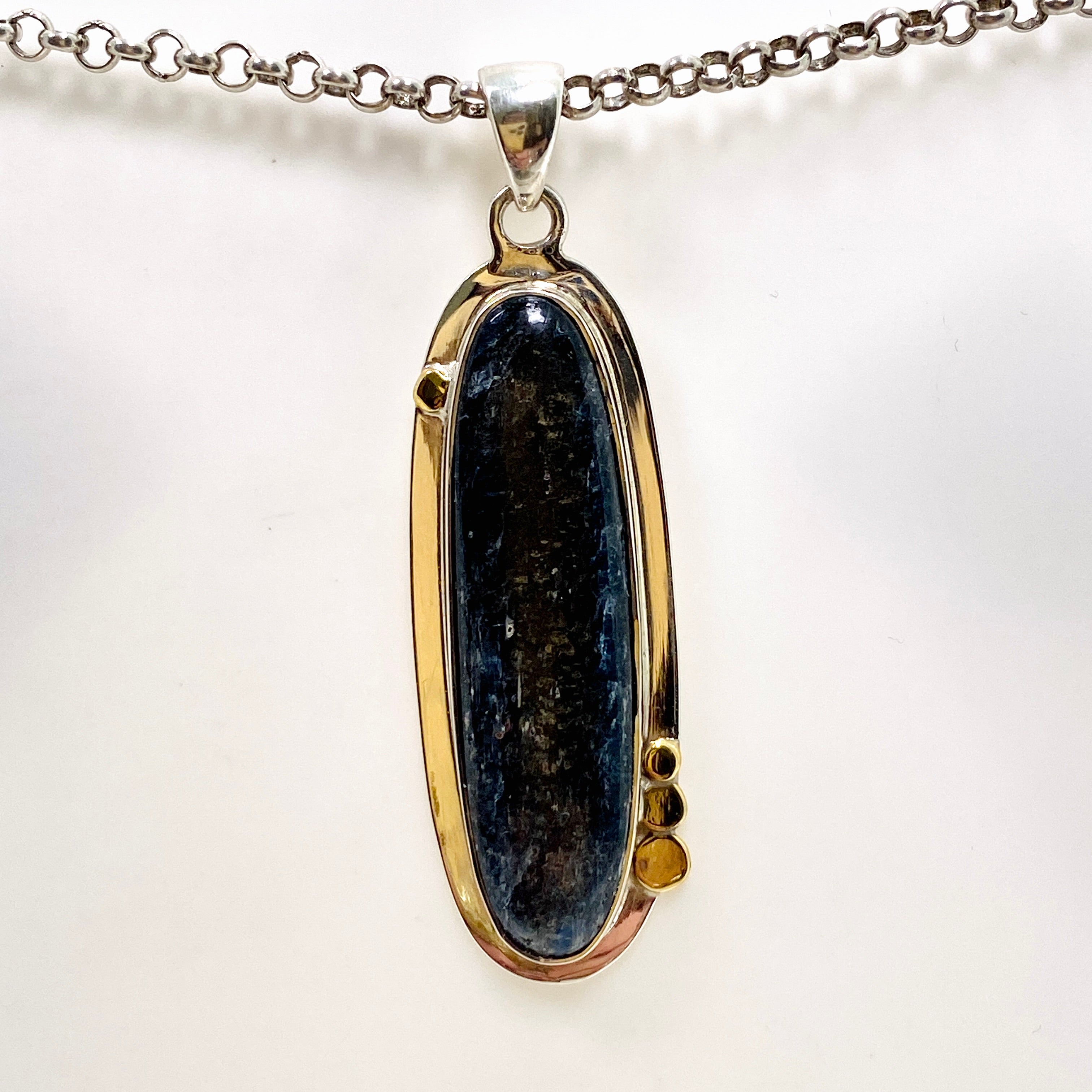 Blue Kyanite Oval Cabochon Pendant with Brass Detailing - Natural Healing Stone Jewelry for Chakra Balancing & Meditation - Perfect for Spiritual Gifts & Energy Work (KPGJ4617)