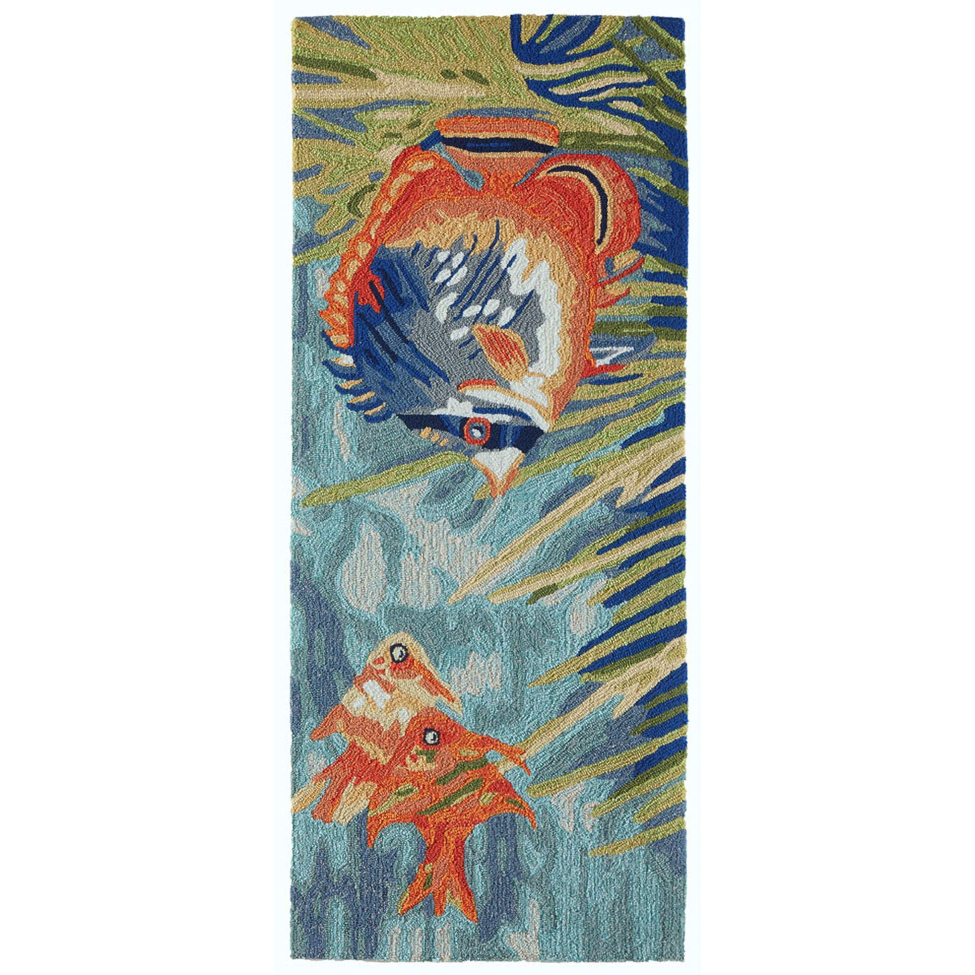 Liora Manne Ravella Indoor Outdoor Rug - Nautical Sea Life Ocean Theme Decor, UV Stabilized Stain Resistant, Comfortable Durable Blue Rug 2' x 5' - Perfect for Patio, Deck, Living Room, or Beach House Decor
