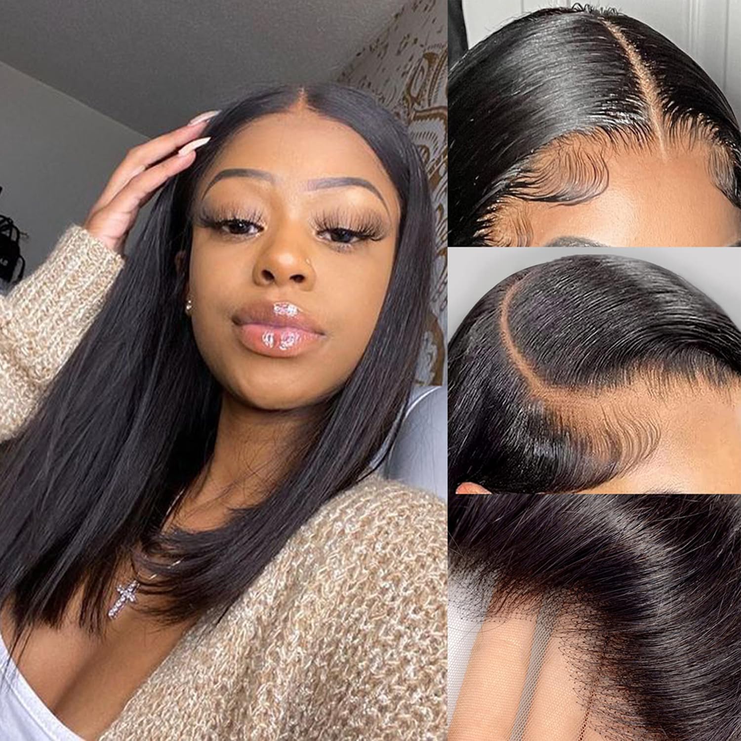 13x4 HD Transparent Lace Front Wig - 10A Brazilian Virgin Human Hair Straight Wig with Pre-Plucked Baby Hair | 150% Density, Natural Color, 14 Inch | Perfect for Black Women, Daily Wear, Parties & Special Occasions