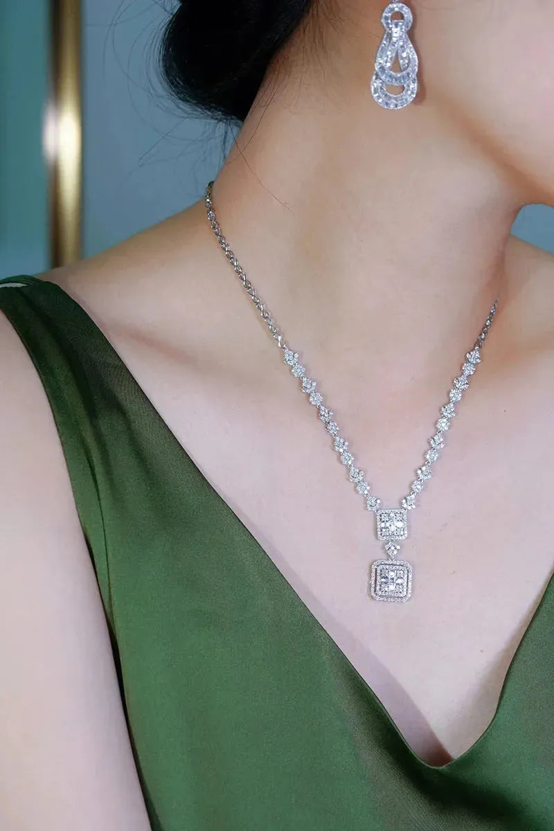 18K White Gold Diamond Necklace for Women - 3.5 Carat Real Natural Square Cut Diamond Pendant Luxury Jewelry | Perfect for Parties, Weddings, Anniversaries & Special Occasions