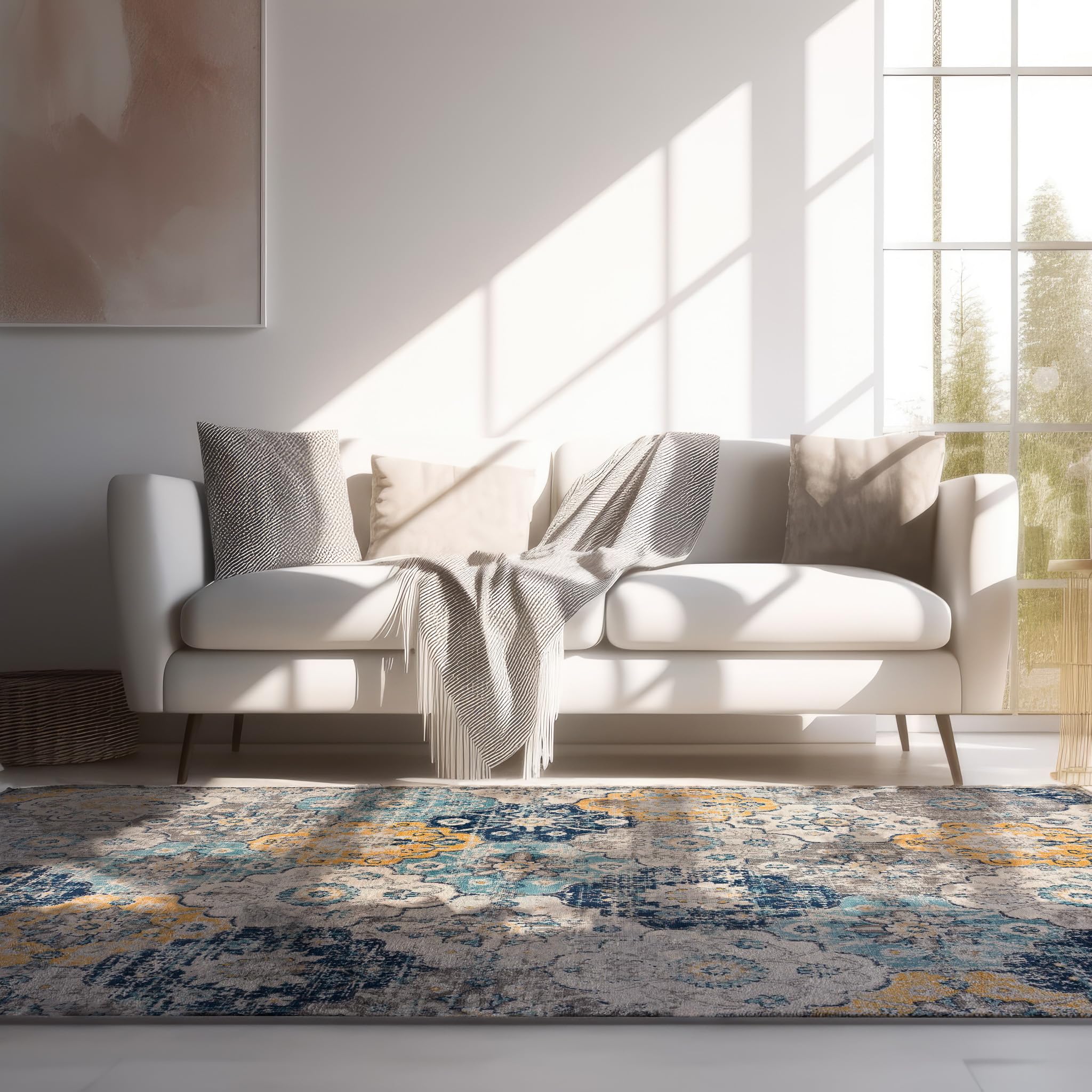 Savannah Contemporary Mid-Century Modern Blue Grey Indoor Area Rug - 8' x 8' (7'5