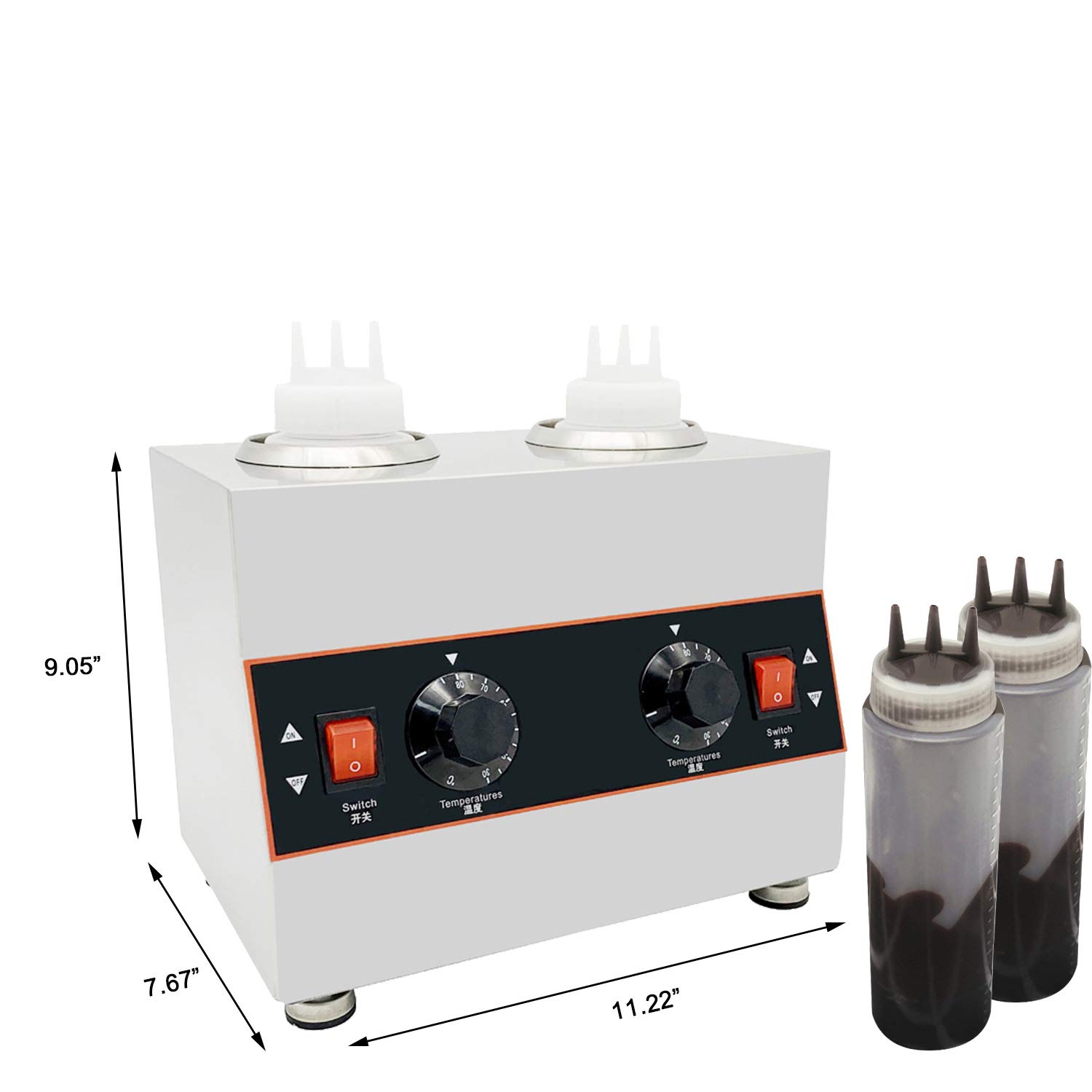 Electric Chocolate & Cheese Sauce Warmer Dispenser with Squeeze Bottle - Perfect for Desserts, Fondue, Pancakes & Hot Toppings