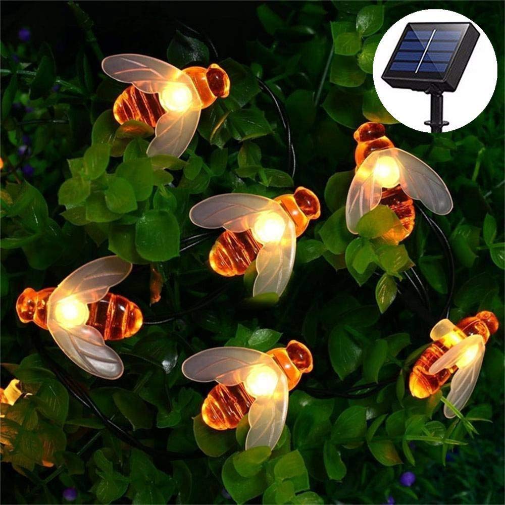 Solar Powered Honeybee String Lights - 30 LED Bumble Bee Shaped Waterproof Fairy Lights for Outdoor Garden, Summer Party, Wedding & Christmas Decorations (Warm White) | Perfect for Patio, Backyard, Balcony and Holiday Lighting