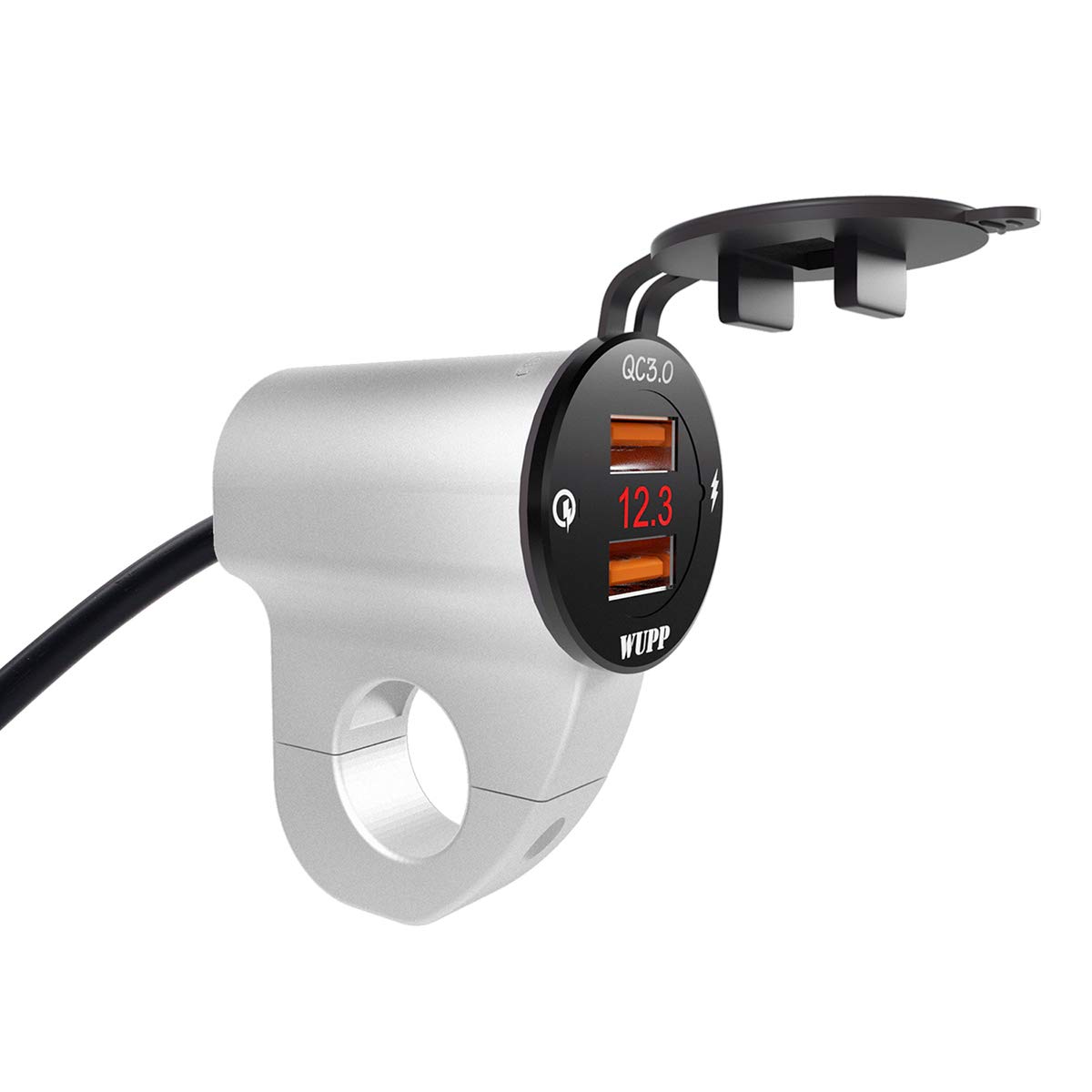 12V Waterproof Motorcycle QC3.0 Dual USB Charger with Digital Voltmeter - Fast Charging Port for Smartphones, Tablets, GPS Devices (Black/White) - Ideal for Road Trips, Commuting & Adventure Riding
