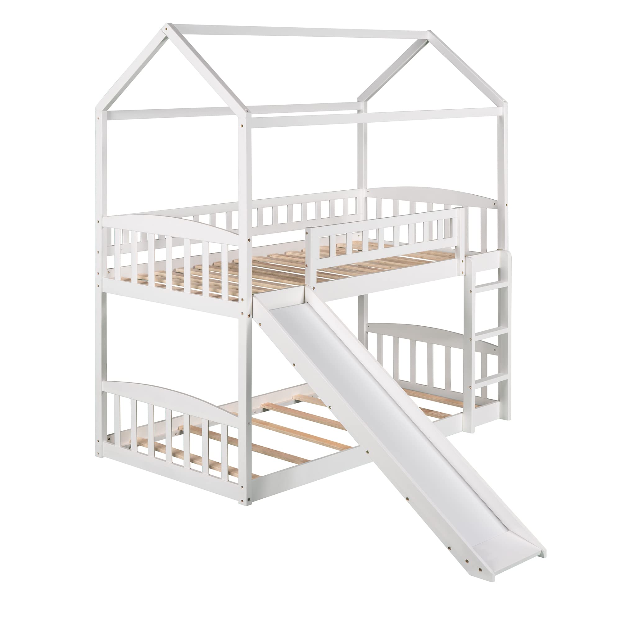 Bellemave Twin Over Twin Bunk Bed with Slide - Kids Playhouse Bunk Bed for Boys & Girls - Fun & Safe Toddler Bedroom Furniture (White) - Perfect for Small Spaces, Shared Rooms & Play Areas