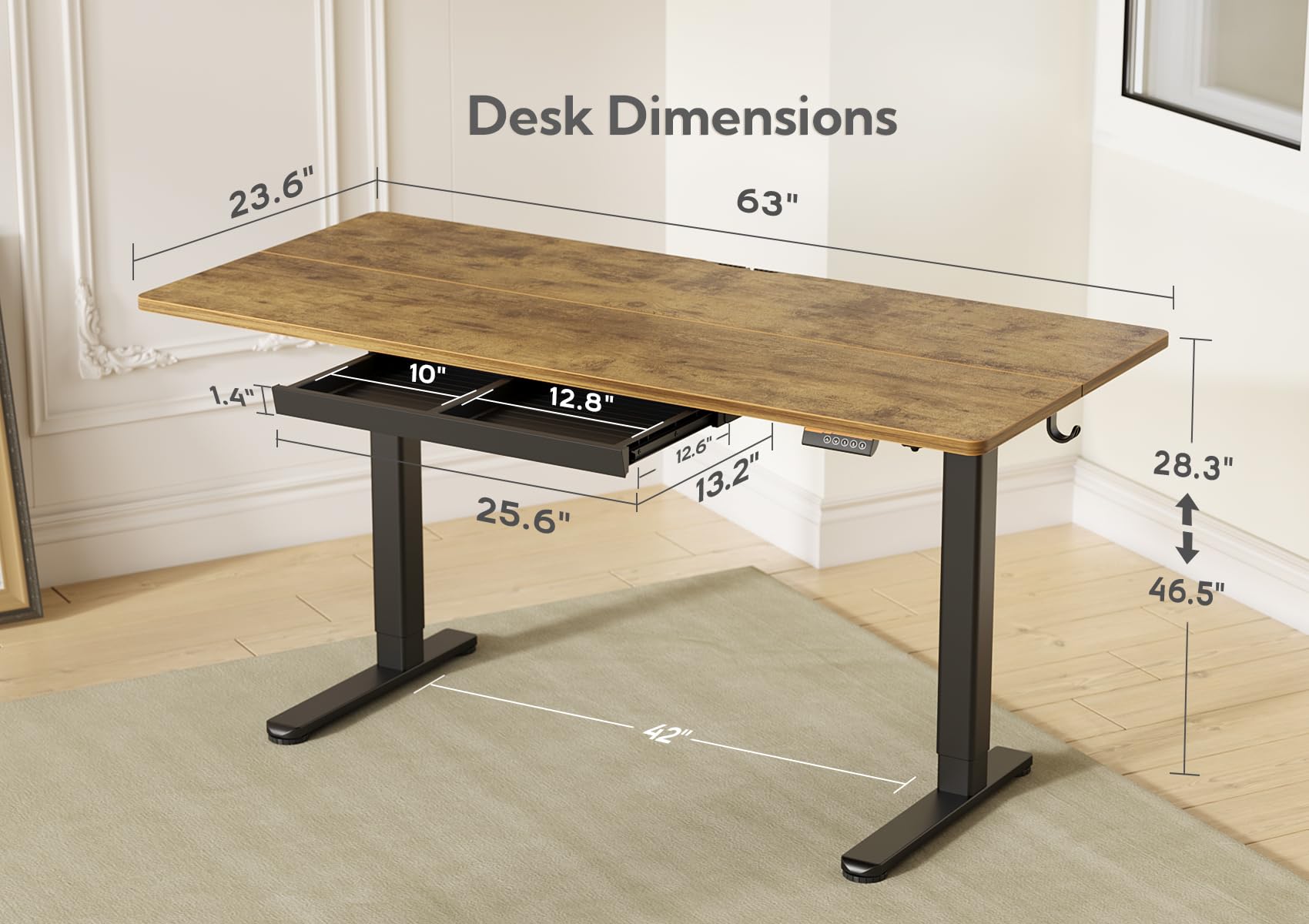 Claiks Electric Standing Desk with Drawers - 63