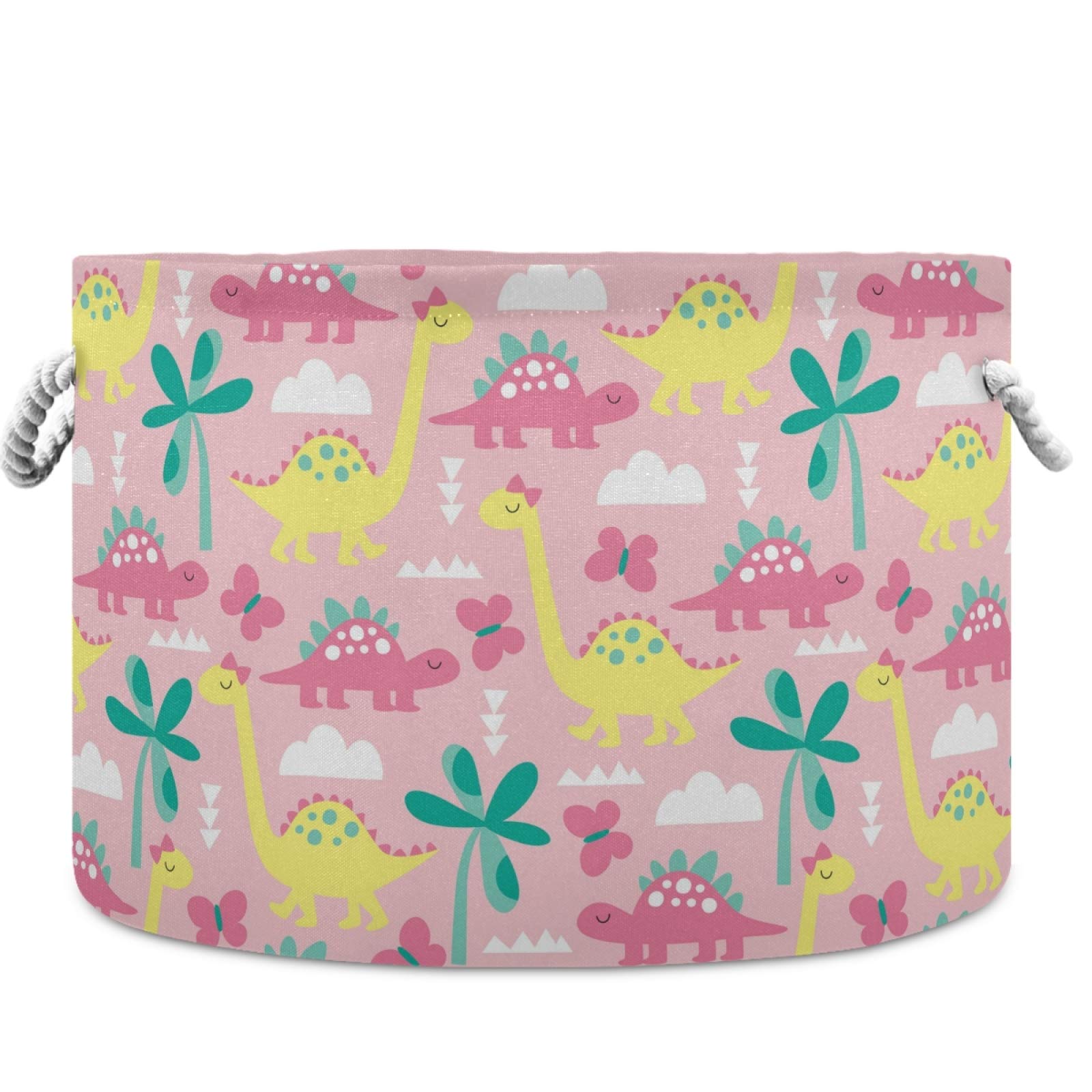 Visesunny Collapsible Large Capacity Storage Basket - Durable Cotton Handles for Clothes, Toys, Laundry (Yellow, Pink, Dinosaur & Butterfly Patterns) | Perfect for Home Organization in Bathroom, Bedroom, Nursery & Closet