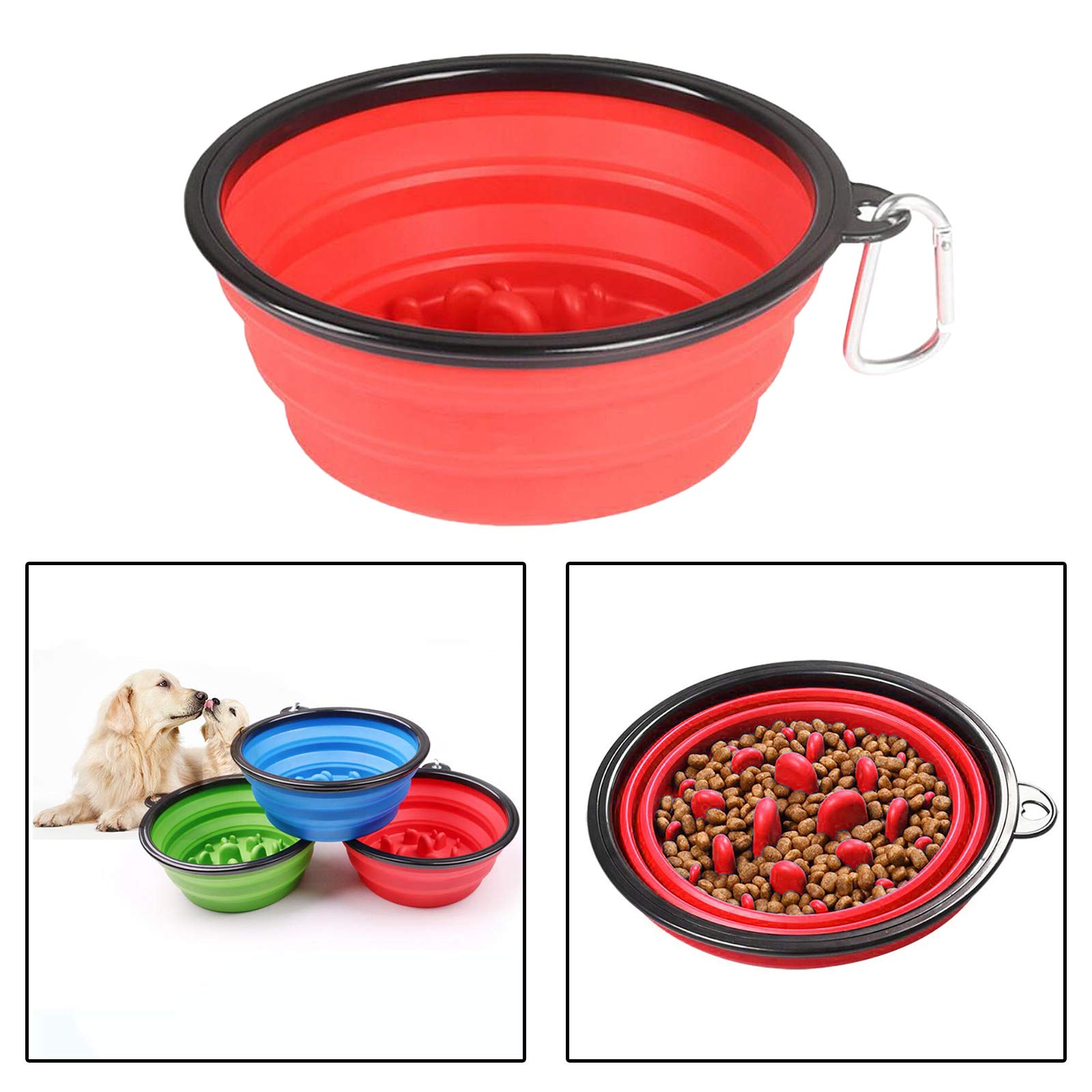 Slow Feeder Dog Bowl Collapsible Pet Food Dish - Anti-Gulping Cat Water Bowl for Fast Eaters - Portable Travel Feeding Solution for Dogs & Cats at Home or Outdoors