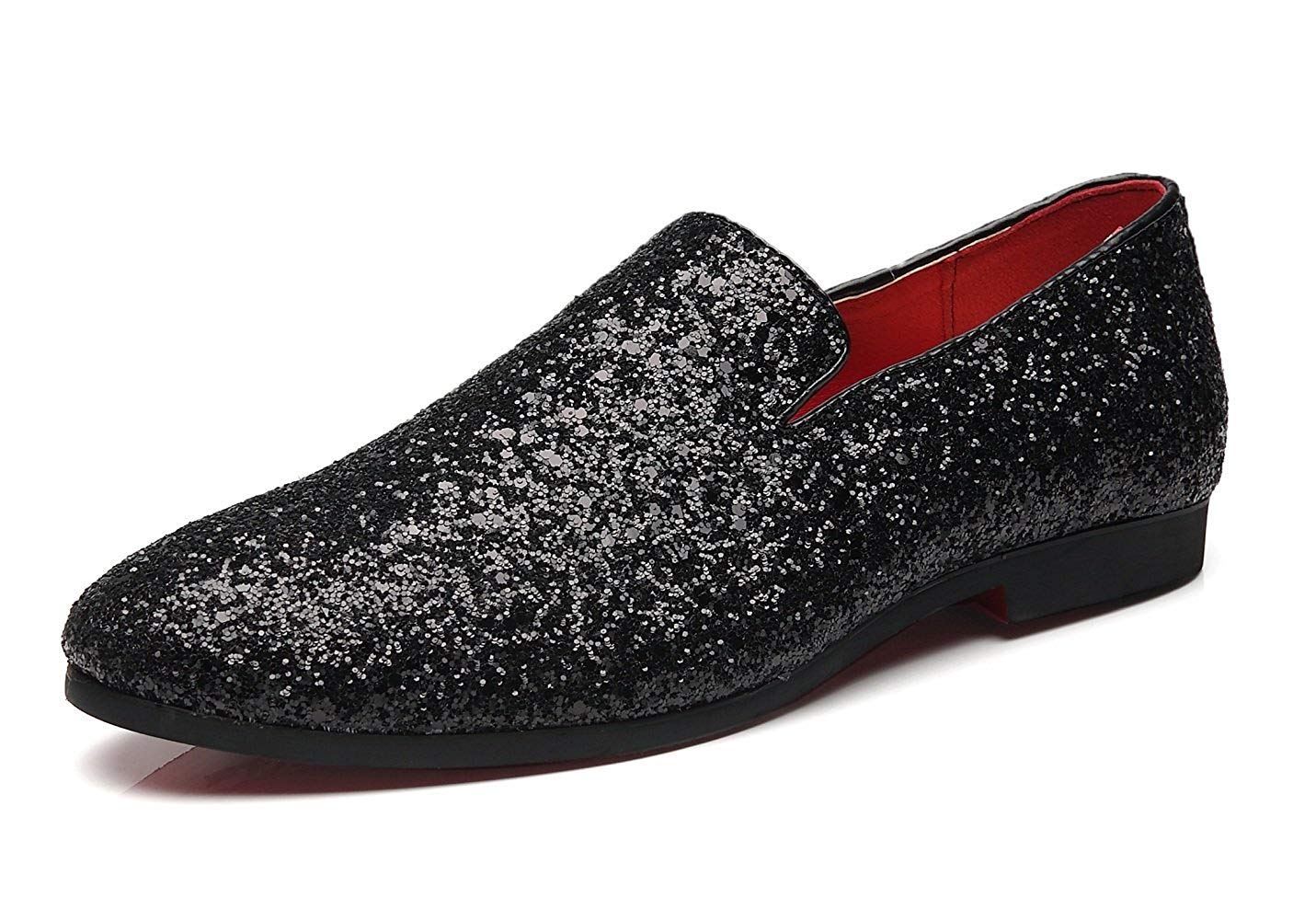 Men's Metallic Sparkle Tuxedo Loafers - Glitter Dress Slip-On Shoes for Smoking Slipper & Formal Occasions - Perfect for Weddings, Parties, and Evening Events