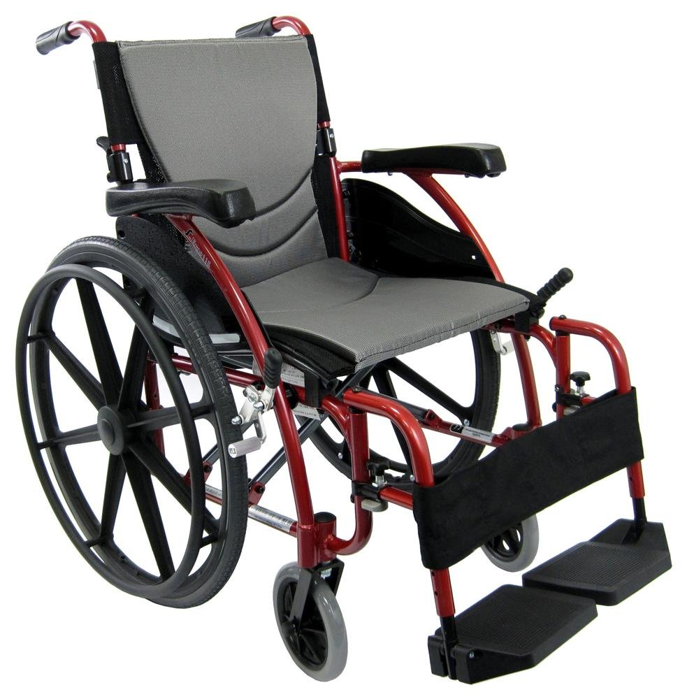 Karman Ergonomic Wheelchair with MAG Wheels - Lightweight & Foldable Mobility Aid, Rose Red, 16