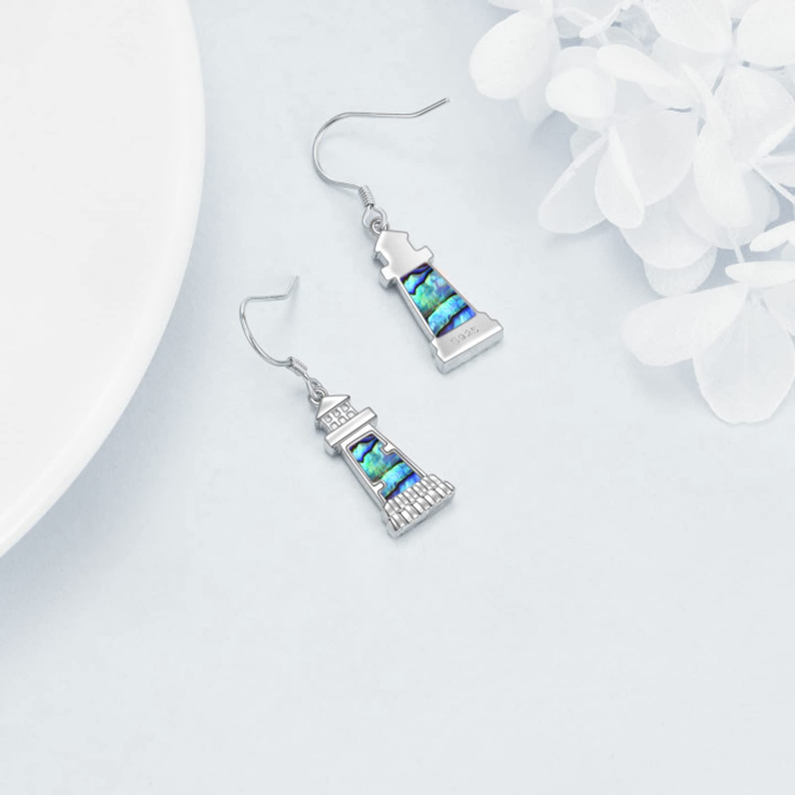 ONEFINITY Sterling Silver Lighthouse Necklace & Earrings Set for Women - Abalone Shell Pendant, Mothers Day Jewelry Gift for Girlfriend, Wife, Lover | Perfect for Beach Vacations, Anniversary Presents & Romantic Occasions