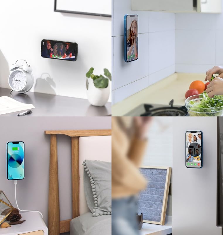 ARLIFE Sticky Magnetic Phone Wall Mount - Compatible with Magsafe iPhone 14/13/12 Mini/Pro/Max, Samsung & All Smartphones with Metal Ring - Strong Magnetic Car Dashboard & Shower Mount Holder for Home, Office, Kitchen, Bathroom Use