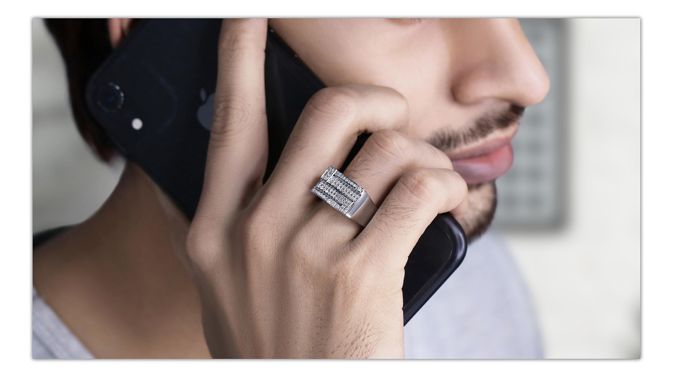0.50 CTTW Round White Diamond Men's Hip Hop Engagement Ring in 925 Sterling Silver - Dazzlingrock Collection | Perfect for Proposals, Weddings & Anniversary Gifts