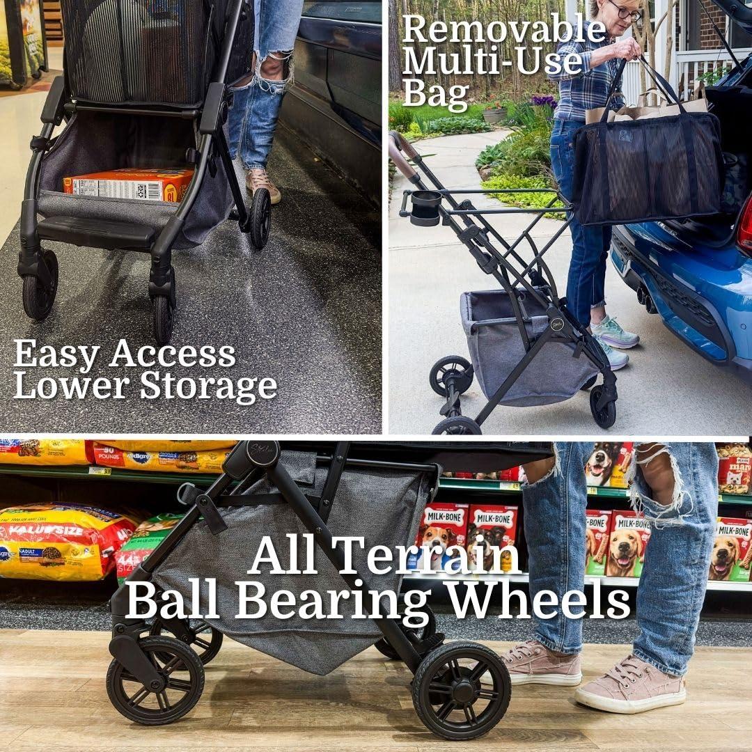 Premium Pet Stroller & Folding Shopping Cart with Lightweight Aluminum Frame - Removable Bassinet, Shopping Bag & Storage for Small to Medium Dogs & Cats (Shadow) - Perfect for Outdoor Walks, Shopping Trips & Vet Visits