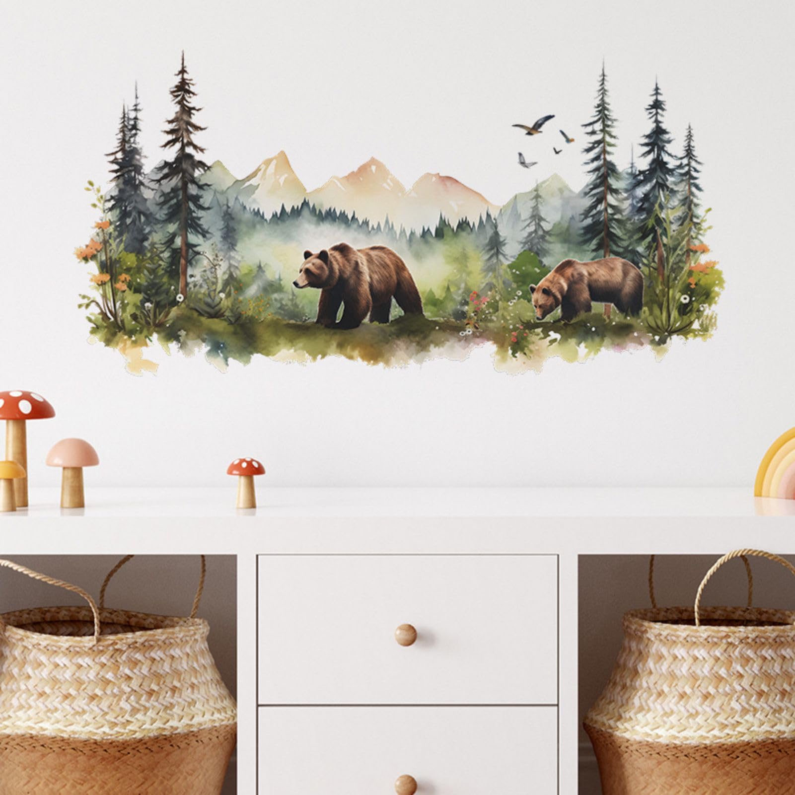 Eutecado Wild Jungle Animal Wall Stickers - Mountain Forest Nursery Bedroom Decals, Vivid Bears Peel and Stick Wall Art Murals for Kids Room, Study & Living Room Decor | Perfect for Baby Rooms, Playrooms & Home Offices