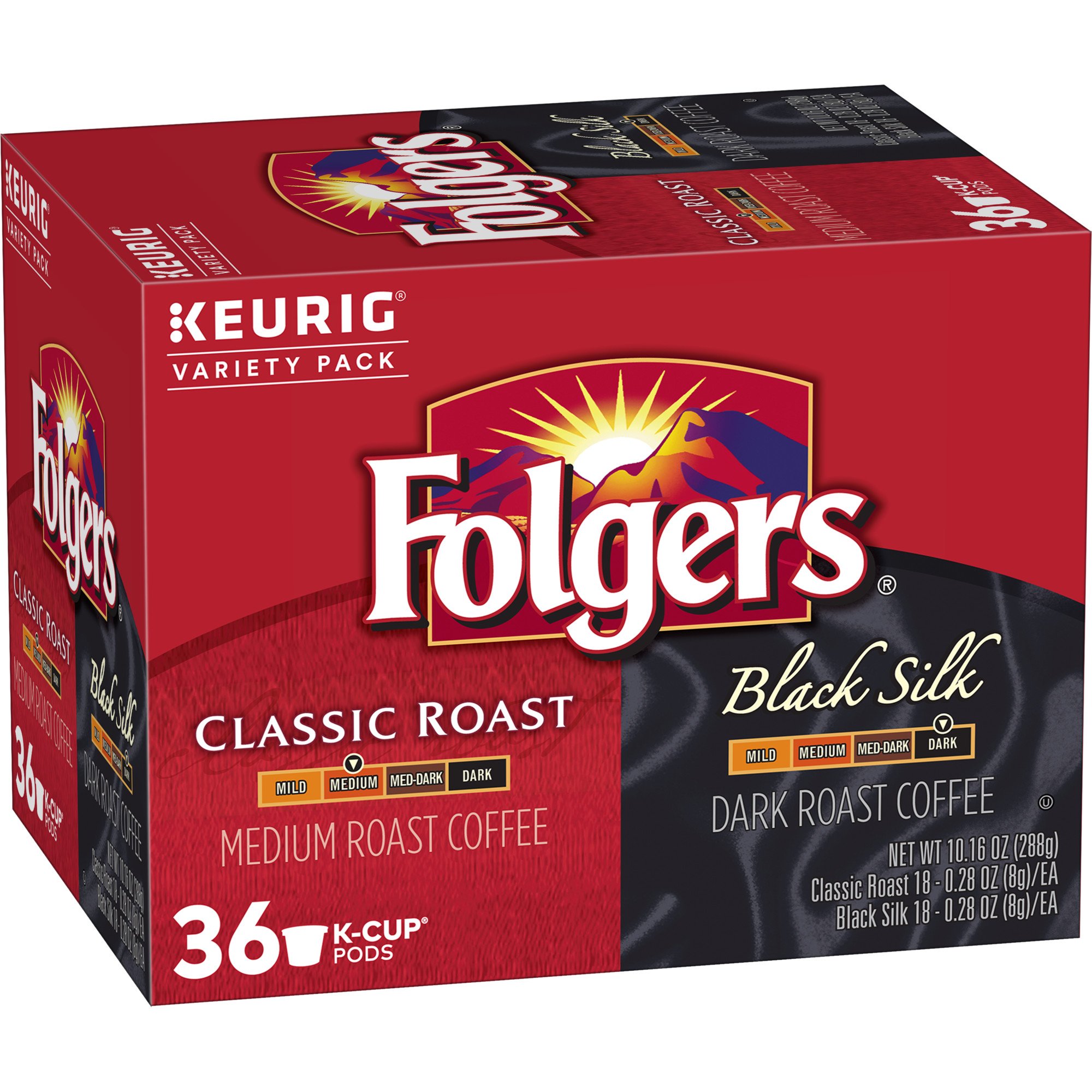 Folgers K Cups Variety Pack - Classic & Black Silk Coffee Pods (144 Count) | Compatible with Keurig Brewers | Perfect for Home, Office & Gifting | Packaging May Vary
