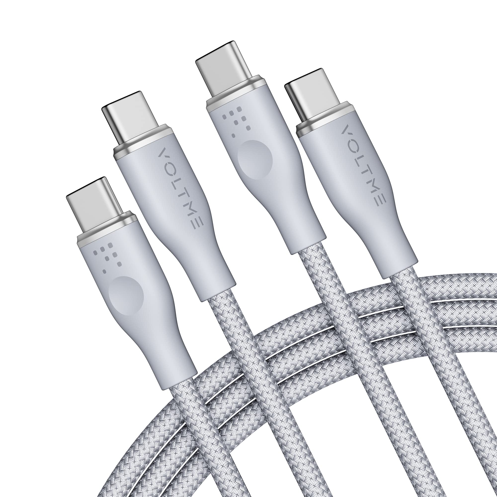 VOLTME 100W USB C to USB C Fast Charging Cable (6ft 2-Pack) - Durable Nylon Braided USB 2.0 Type C Charger Cord for MacBook Pro 2020, iPad Pro 2021, Galaxy S22, Pixel, Nintendo Switch - Perfect for Home, Office & Travel Charging - Grey