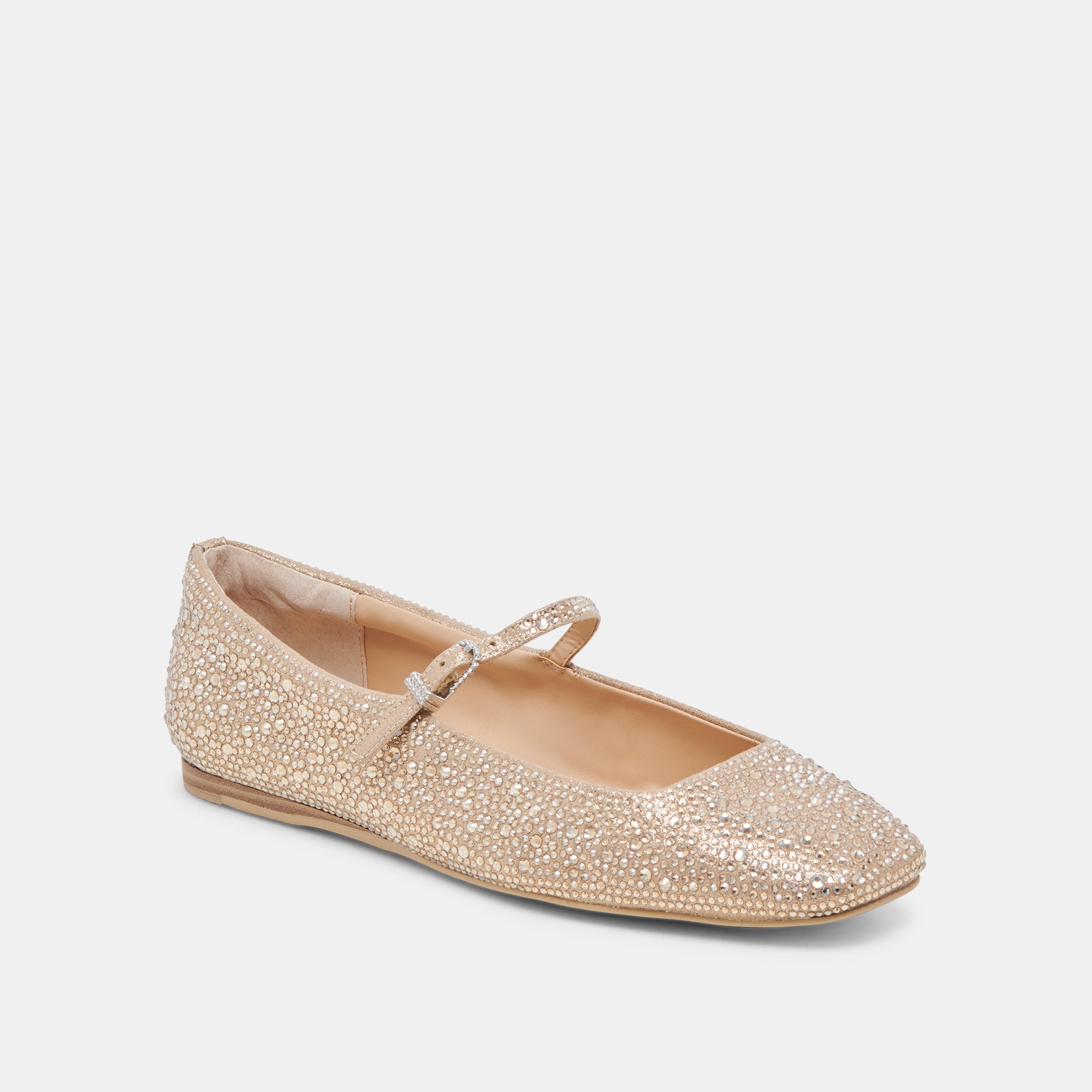 Reyes Crystal Ballet Flats - Light Gold Crystal Embellished Comfortable Women's Shoes for Casual Wear, Parties & Weddings