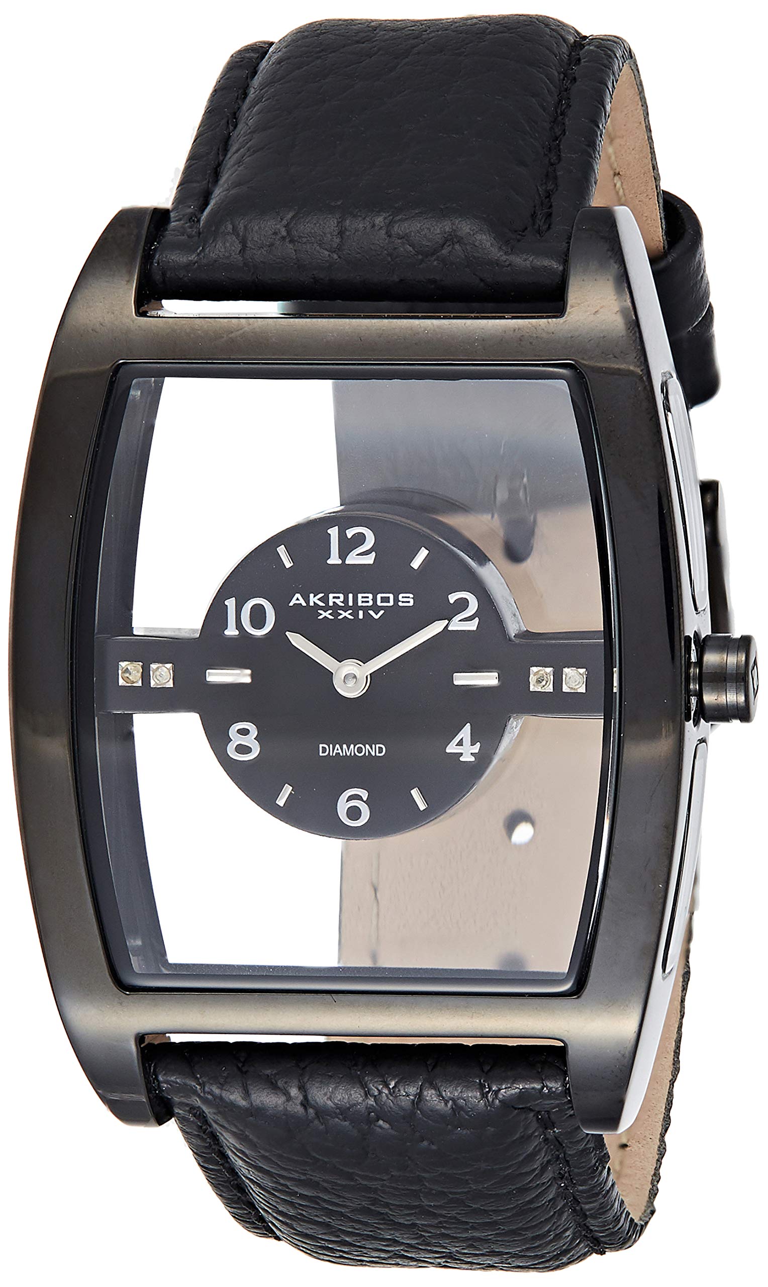 Akribos XXIV Men's Diamond Markers Watch - Floating Dial with See Through Window On Genuine Leather Strap - AK820 - Luxury Dress Watch for Business & Formal Occasions