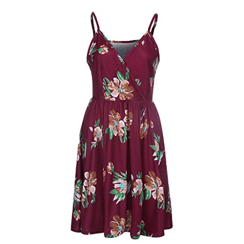 Women's Floral V-Neck Spaghetti Strap Backless Summer Tank Dress with Pockets - Casual Swing Dress for Beach, Vacation & Summer Outings