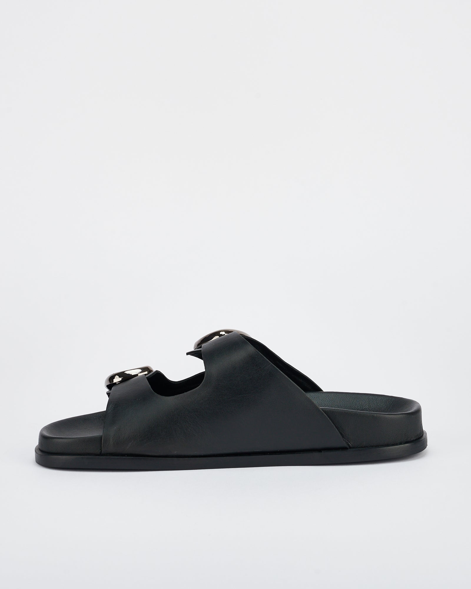 San Jose Footbed Sandals for Women - Black/Silver Arch Support Slip-On Shoes - Perfect for Beach, Pool, and Casual Wear