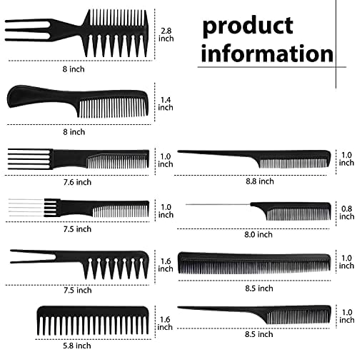 Professional Hair Cutting & Styling Comb Set - 10 Pack Multipurpose Hair Brushes for Salon & Home Use (Black) | Perfect for Barbers, Hairstylists & DIY Hair Care