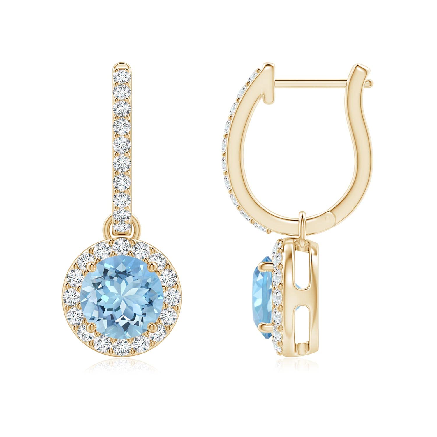 Natural Aquamarine Halo Earrings for Women - 14K Solid Gold/Platinum March Birthstone Jewelry | Elegant Gift for Her, Birthday, Wedding & Anniversary | Perfect for Formal Events, Date Nights & Special Occasions