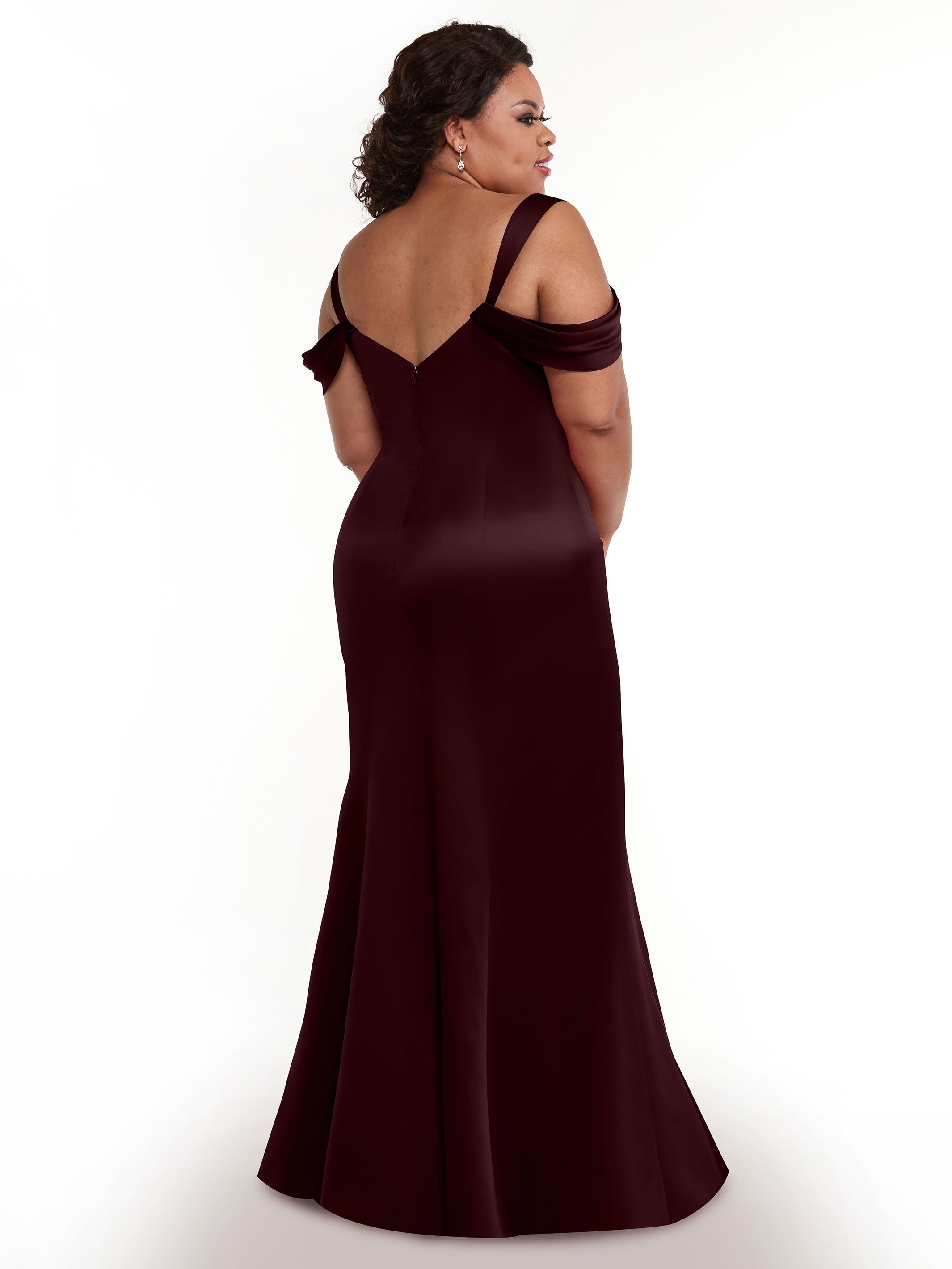 Elegant 80151 Fitted Satin Bridesmaid Dress with Off-The-Shoulder Sleeves - Perfect for Weddings, Formal Events & Special Occasions