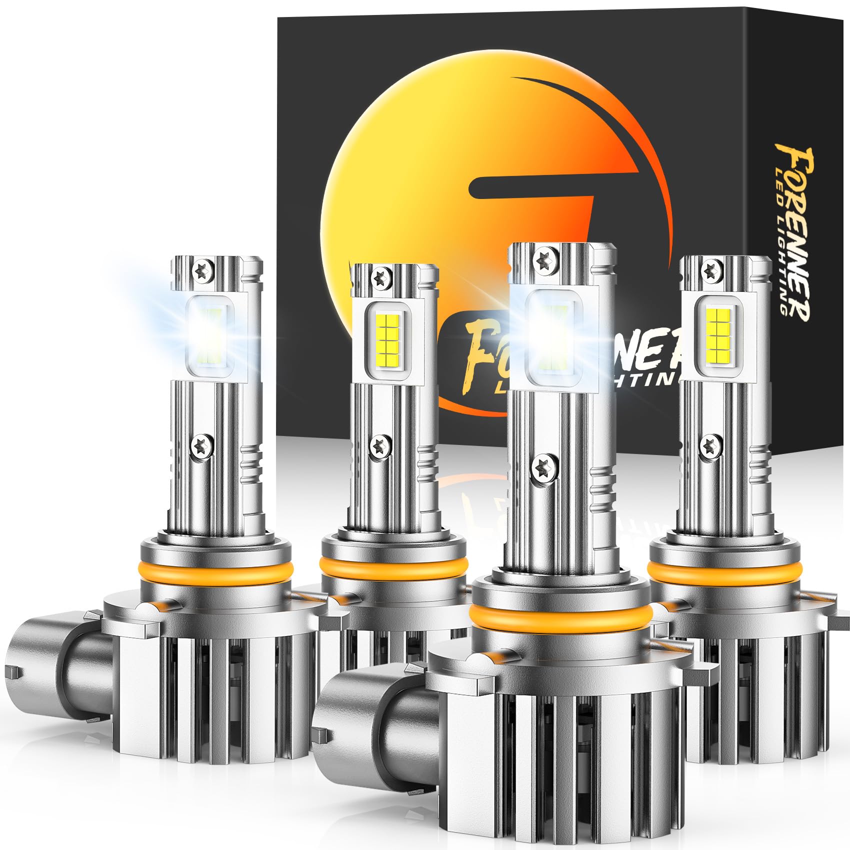 Forenner 9005 9006 LED Light Bulbs Combo - 50,000LM HB3 HB4 Fog Lights 6500K Cool White with Cooling Fan, Mini Size 1:1 Fit No Adapter Needed, Plug and Play Non-Polar for Off-Road Vehicles, Trucks, SUVs, ATVs - Perfect for Fog Lights, Headlights & Night Driving (Pack of 4)