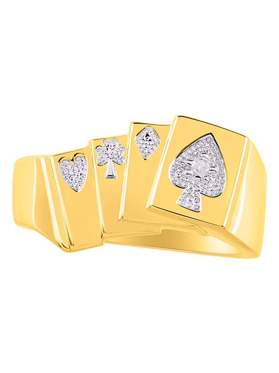 RYLOS Men's Poker Ring - Sterling Silver or Gold Plated 4 Aces Design with Genuine Diamonds | Sizes 6-13 | Perfect for Casino Nights, Gifts & Everyday Wear | Luxury Men's Jewelry