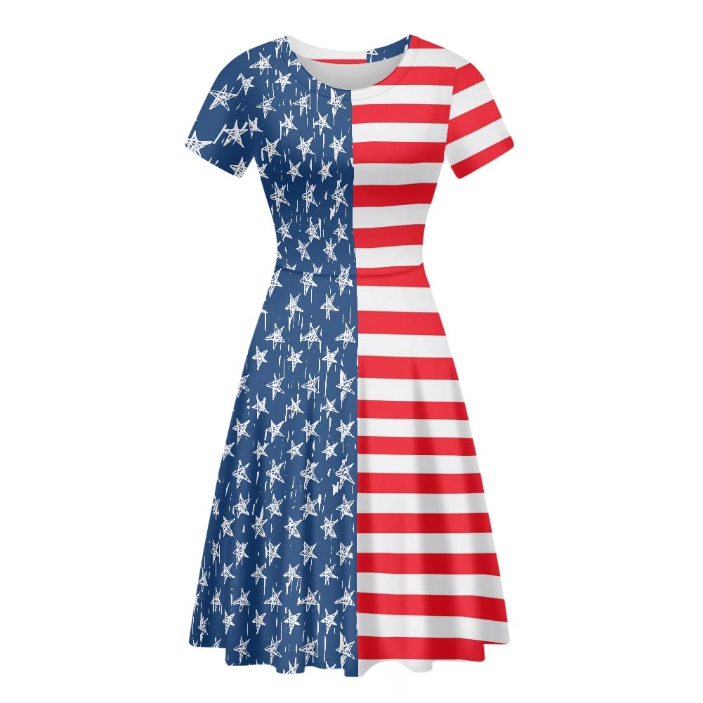 GLUDEAR Women's American Flag Printed Dress - USA Patriotic Casual Summer Beach Dress for 4th of July, BBQ, and Outdoor Events