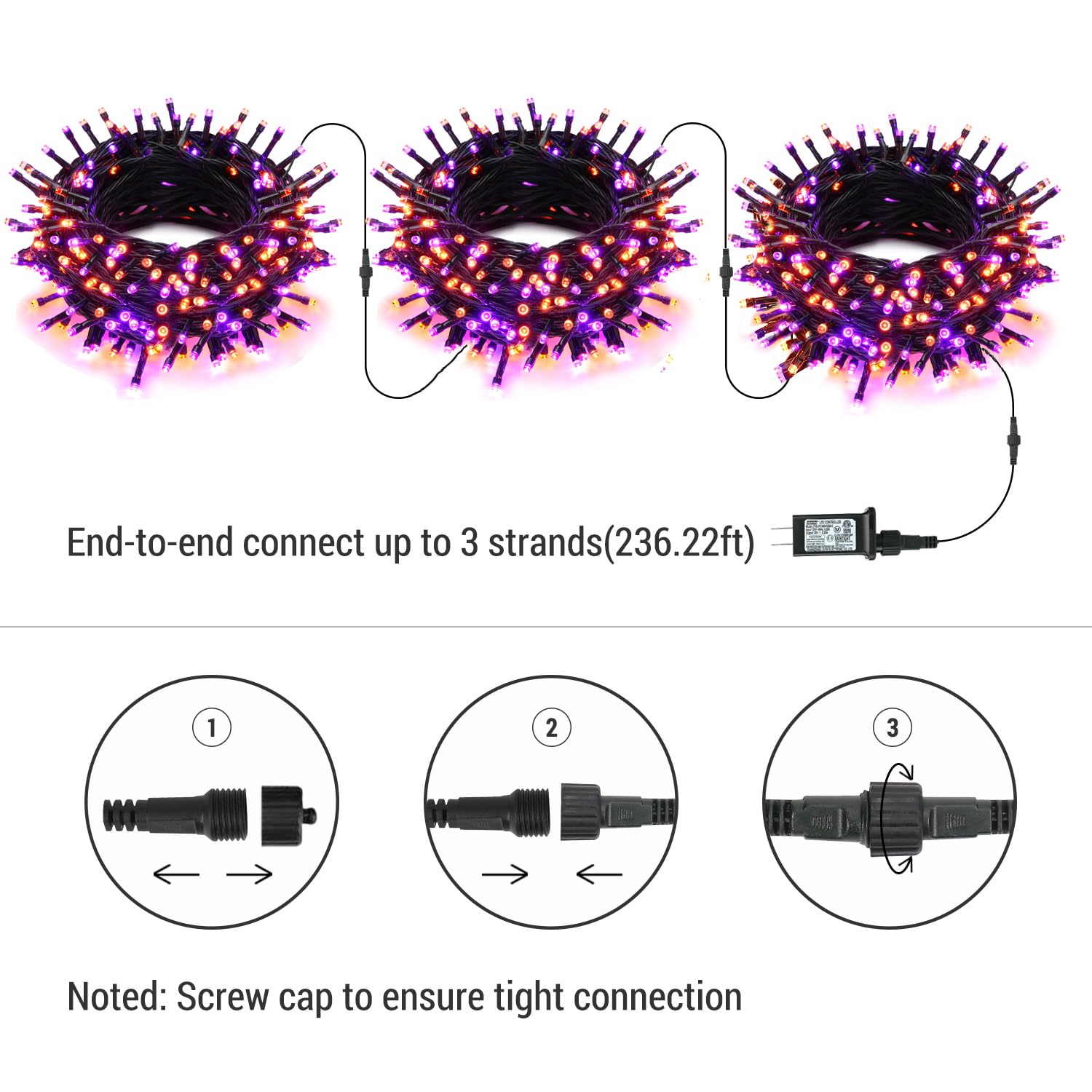 Brizled Purple & Orange Halloween String Lights - 95.14ft 240 LED Connectable Outdoor Lights with Timer & 8 Modes, Waterproof Plug-in Mini Lights for Spooky Halloween Decorations - Perfect for Porch, Yard, Party, and Haunted House Decor