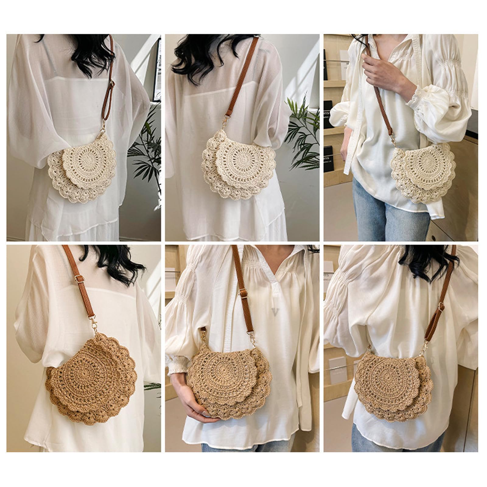 KARRESLY Women's Crossbody Cotton Woven Beach Bag - Summer Straw Clutch Purse & Small Hobo Handbag for Casual Outings, Travel & Shopping