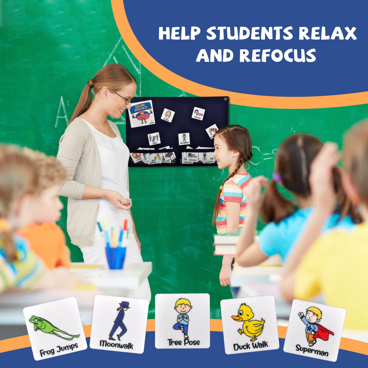 CHEFAN Classroom Brain Break Activities Board - 56 Fun Exercise Cards for Kids, PE Equipment & Gym Learning Games | Perfect for Physical Education, Recess Play & Indoor/Outdoor School Activities