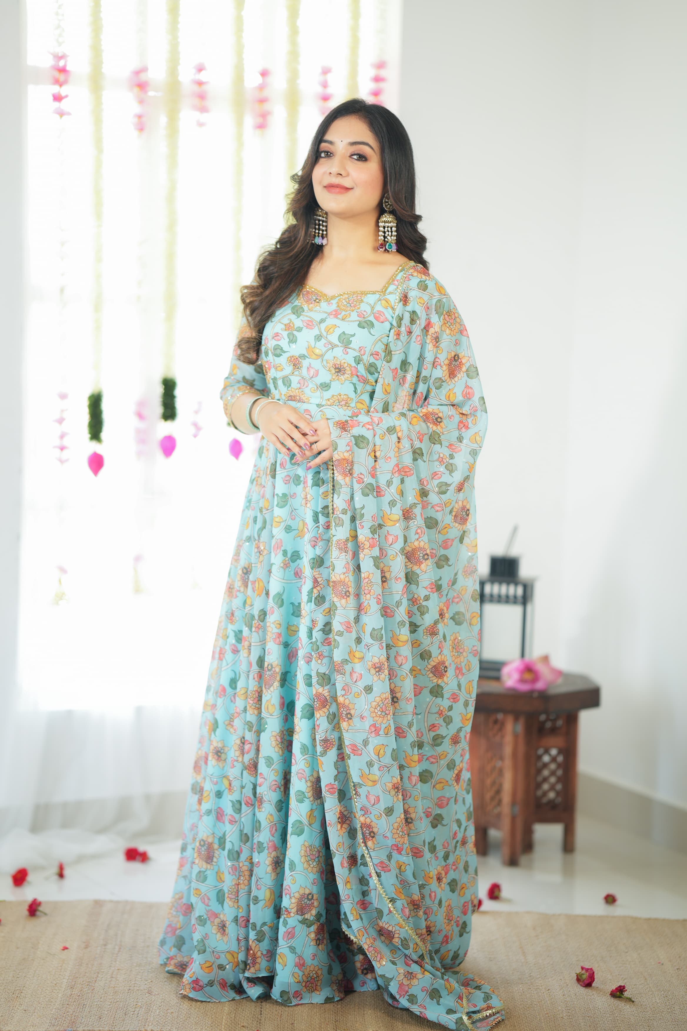 DD591 Anvi Floral Anarkali Dress - Elegant Indian Ethnic Wear for Women | Perfect for Weddings, Parties & Festive Occasions