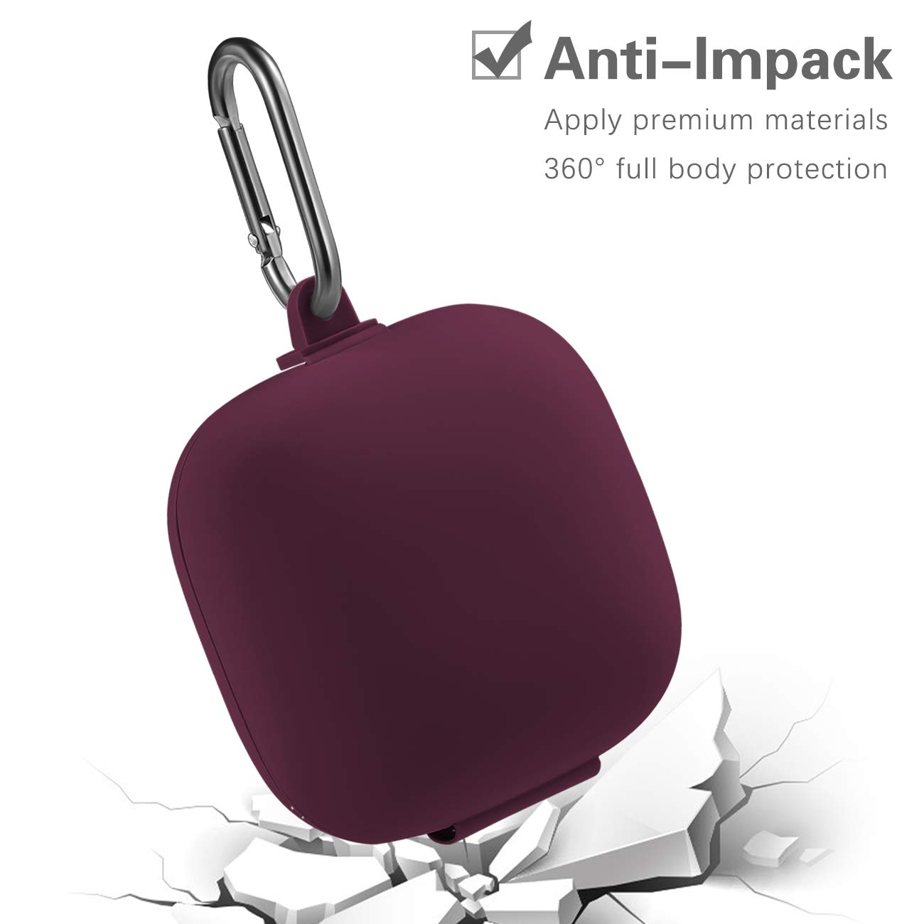 GEAK Shockproof Silicone Case for Beats Powerbeats Pro (2019) - 360° Protection, Soft Cover with Keychain, Wine Red - Perfect for Gym, Running, Travel & Outdoor Activities