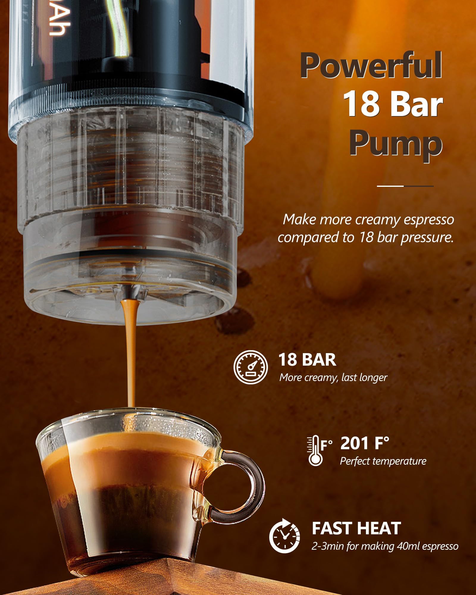 CONQUECO Portable Espresso Machine for Travel & Camping - 12V Car Coffee Maker with Rechargeable Battery - Fast 2.5 Min Heating - Compact Electric Espresso Maker with Ground Coffee & NS Capsule - Perfect for RV, Hiking, Office & Outdoor Adventures