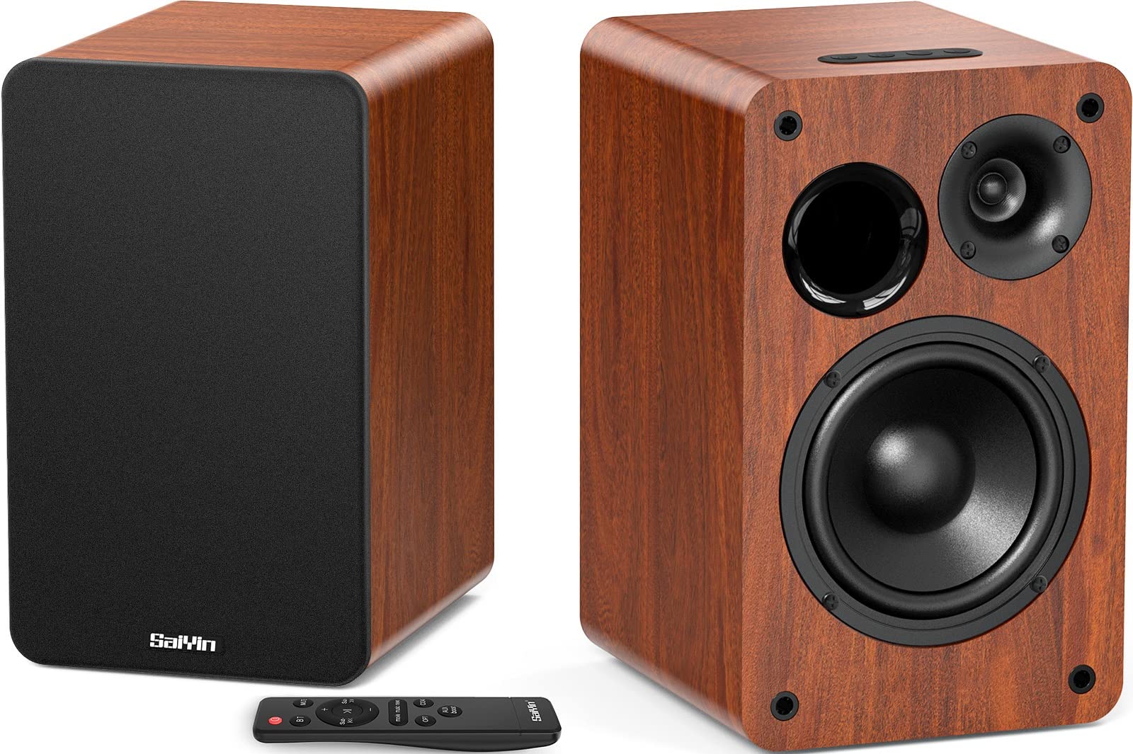 Saiyin 5.2 Inch Bluetooth Bookshelf Speakers - Powered Studio Monitor with Woofer & Horn Tweeter for Record Players | Optical/RCA Inputs & Subwoofer Line Out | Perfect for Home Audio, Vinyl Listening & Studio Monitoring