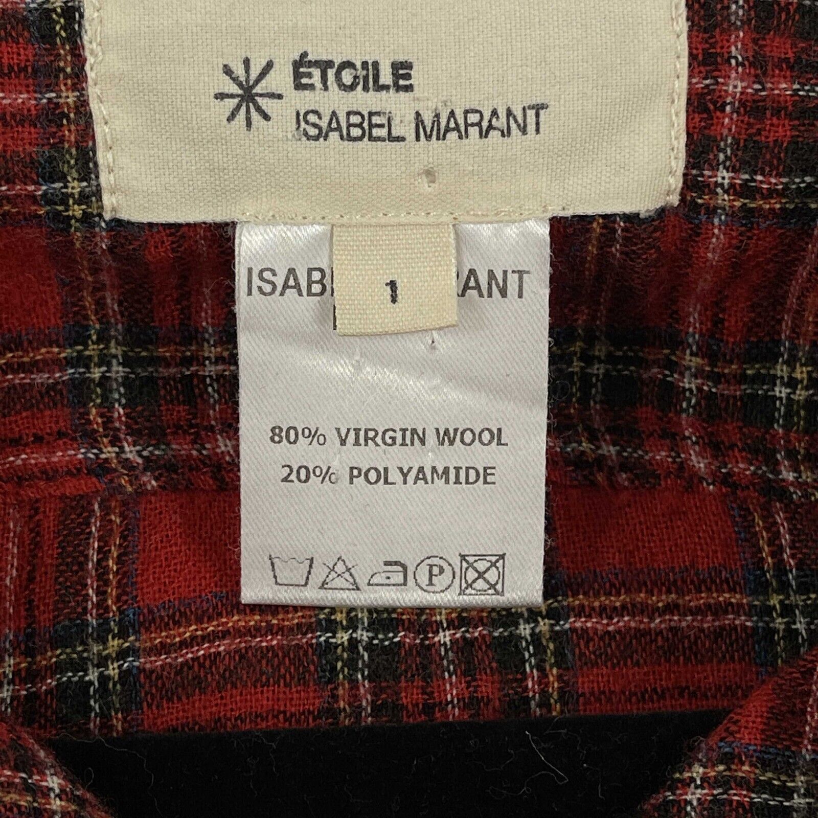 Isabel Marant Plaid Wool Button Long Sleeve Red Top for Women | US XXS | Cozy Winter Fashion & Holiday Outfit