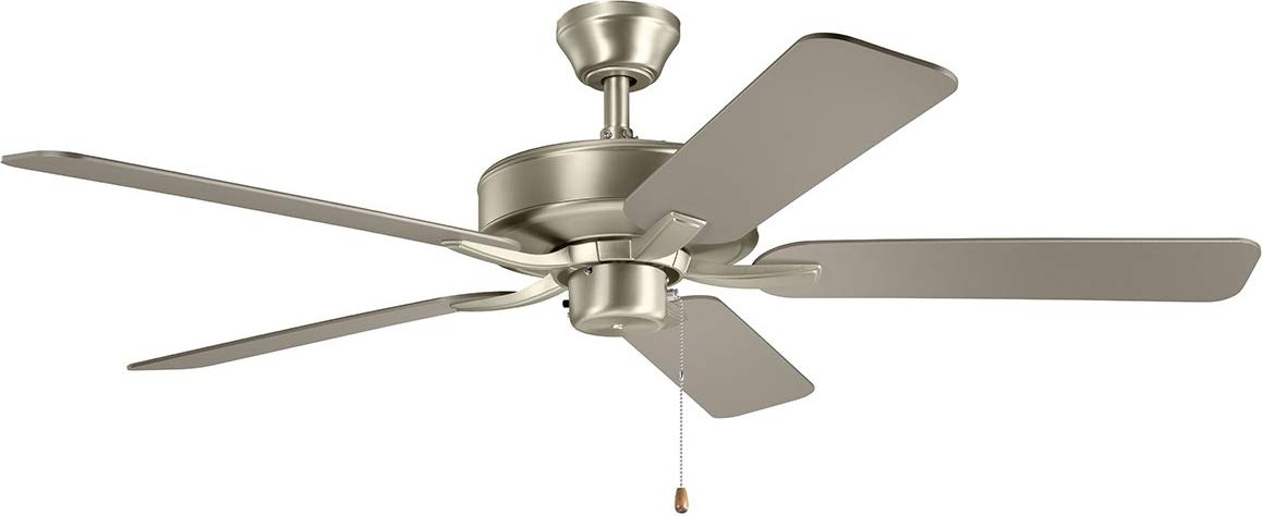 Kichler 330018NI Basics Pro 52 Inch Brushed Nickel Ceiling Fan with Light - Quiet High Performance Indoor Cooling for Living Room, Bedroom, or Office