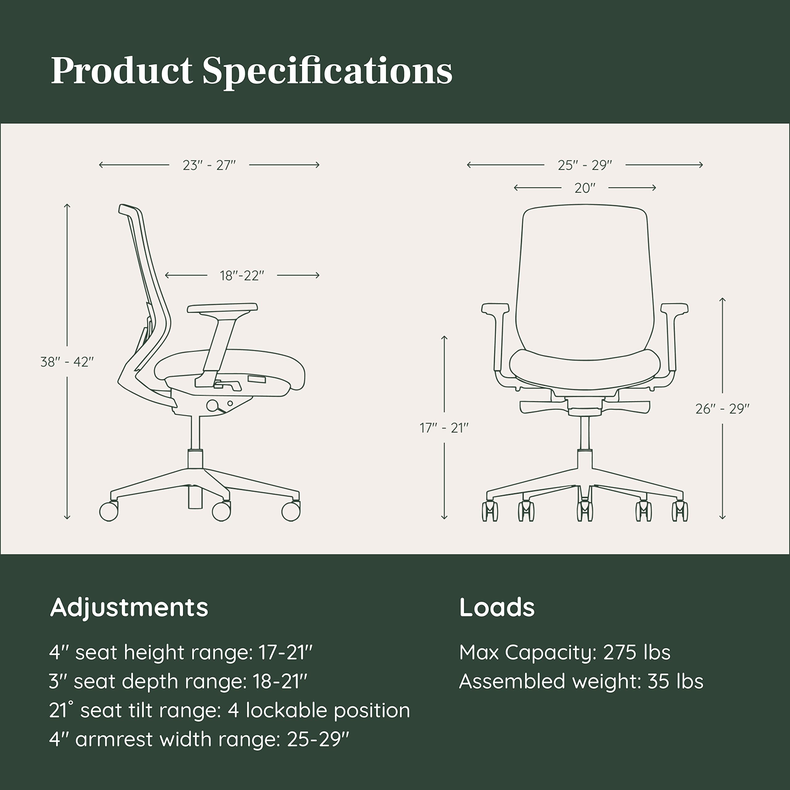 Ergonomic Office Chair with Adjustable Lumbar Support & Breathable Mesh Back - Comfortable Desk Chair with Smooth Rolling Wheels for Home & Office - Pebble White - Perfect for Long Work Hours, Gaming & Study Sessions