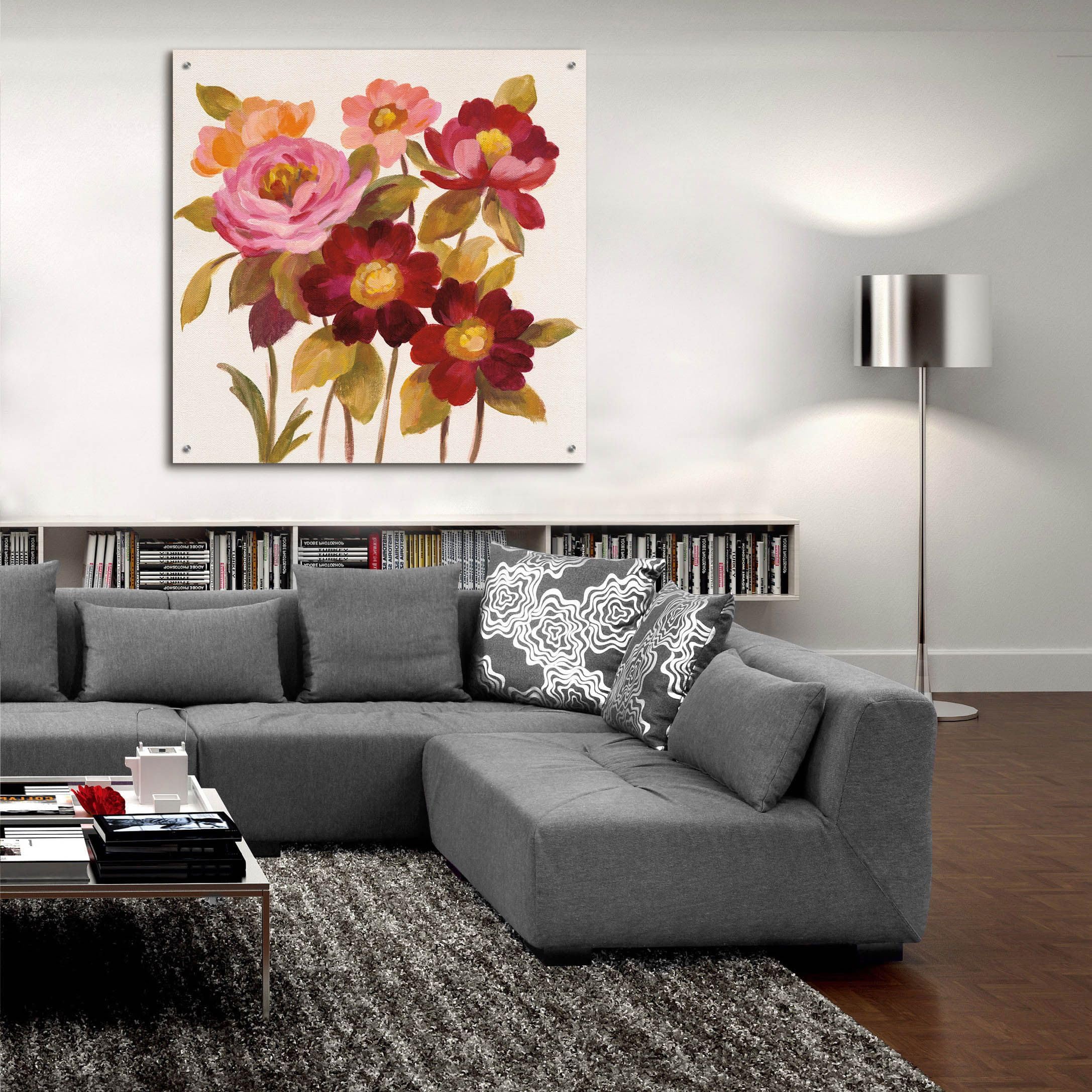 Silvia Vassileva 'English Garden IV' Acrylic Glass Wall Art - 36x36 Inch Modern Floral Painting for Living Room, Bedroom & Office Decor