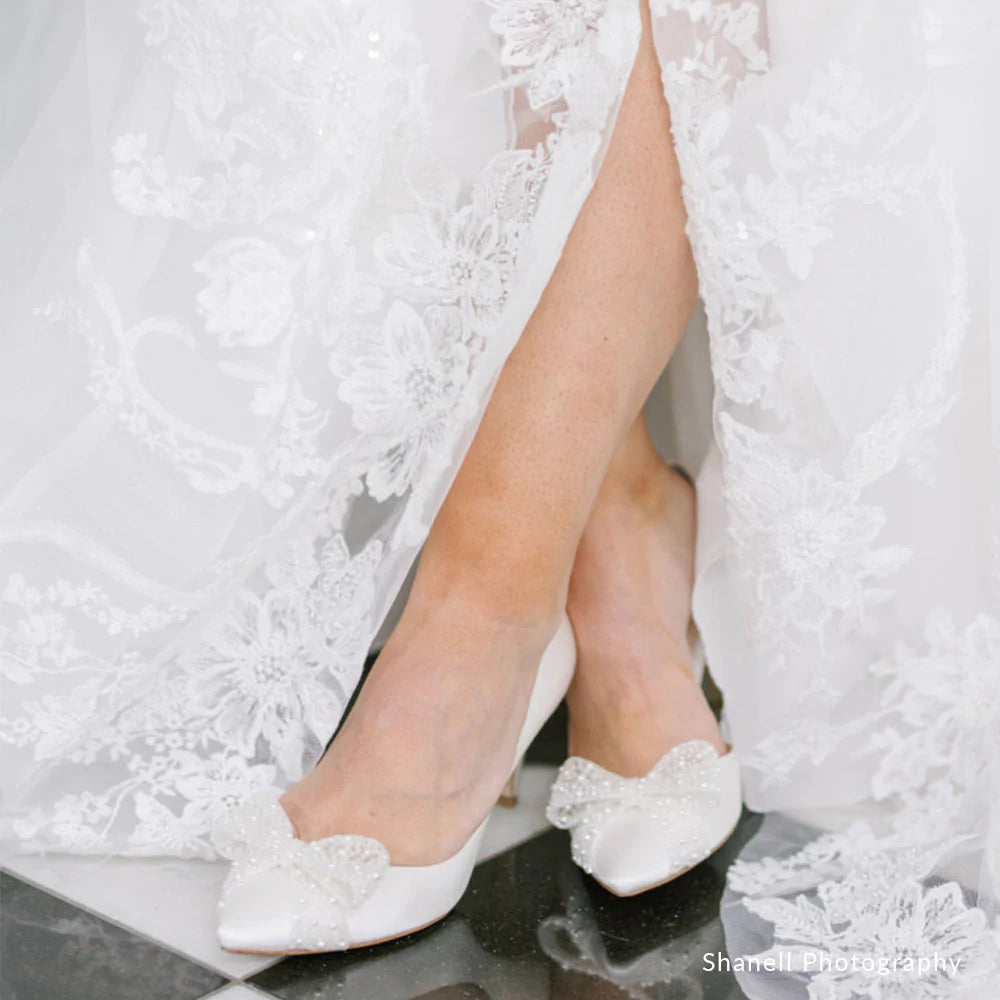 Dorothy D'Orsay Wedding Bow Pump Shoes – Elegant Bridal Heels for Women, Perfect for Weddings, Prom, and Formal Events