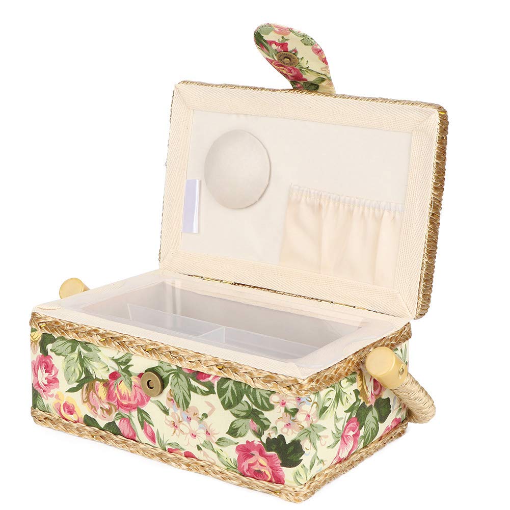 Portable Sewing Basket for Buttons, Scissors & Thread - Household Sewing Kit with Storage Organizer (Pastoral Rose Design) - Perfect for Home, Travel & Craft Projects