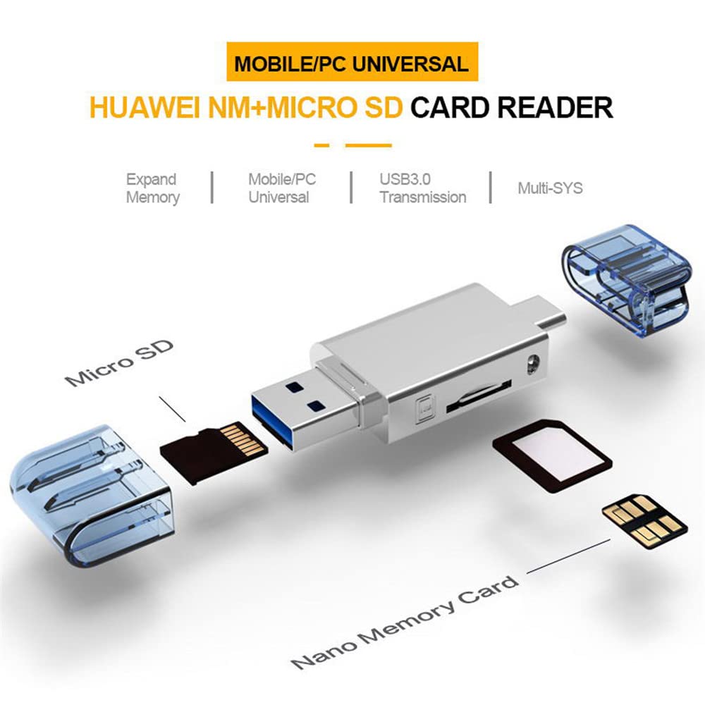 JSER USB-C to NM Card & Micro SD Card Reader - USB 2.0 Adapter for Huawei Phones, Laptops - Transfer Photos/Videos from Camera, Drone, Action Cam to Computer