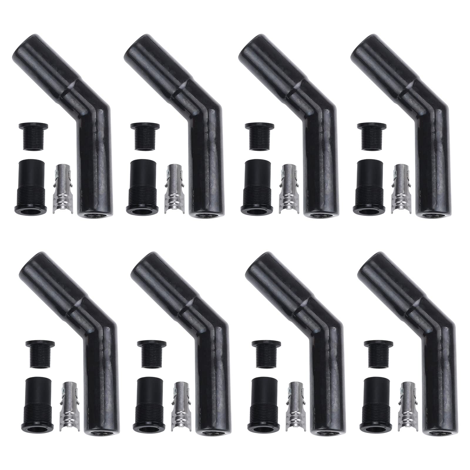 45 Degree Black Ceramic Spark Plug Boot Kits for 8mm Wires (8-Pack) - High Performance Ignition Parts for Cars, Trucks & Motorcycles - Perfect for Engine Tuning & Maintenance