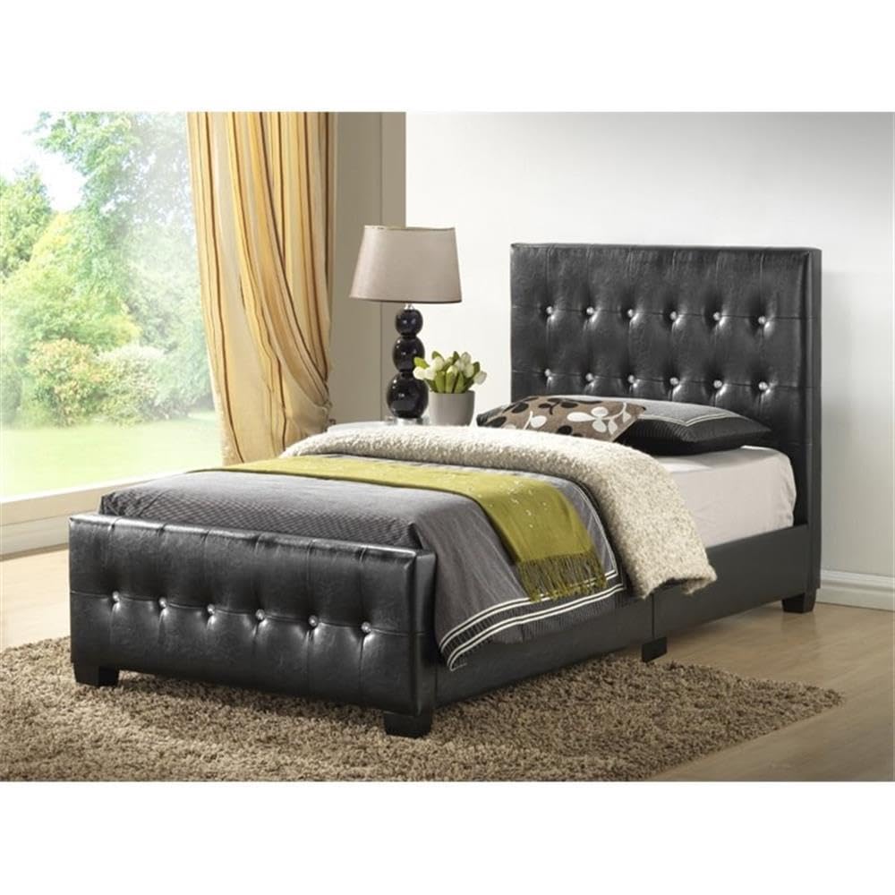 Glory Furniture Diamond Faux Leather Upholstered Twin Bed Frame in Black - Modern Kids & Guest Room Furniture for Small Spaces